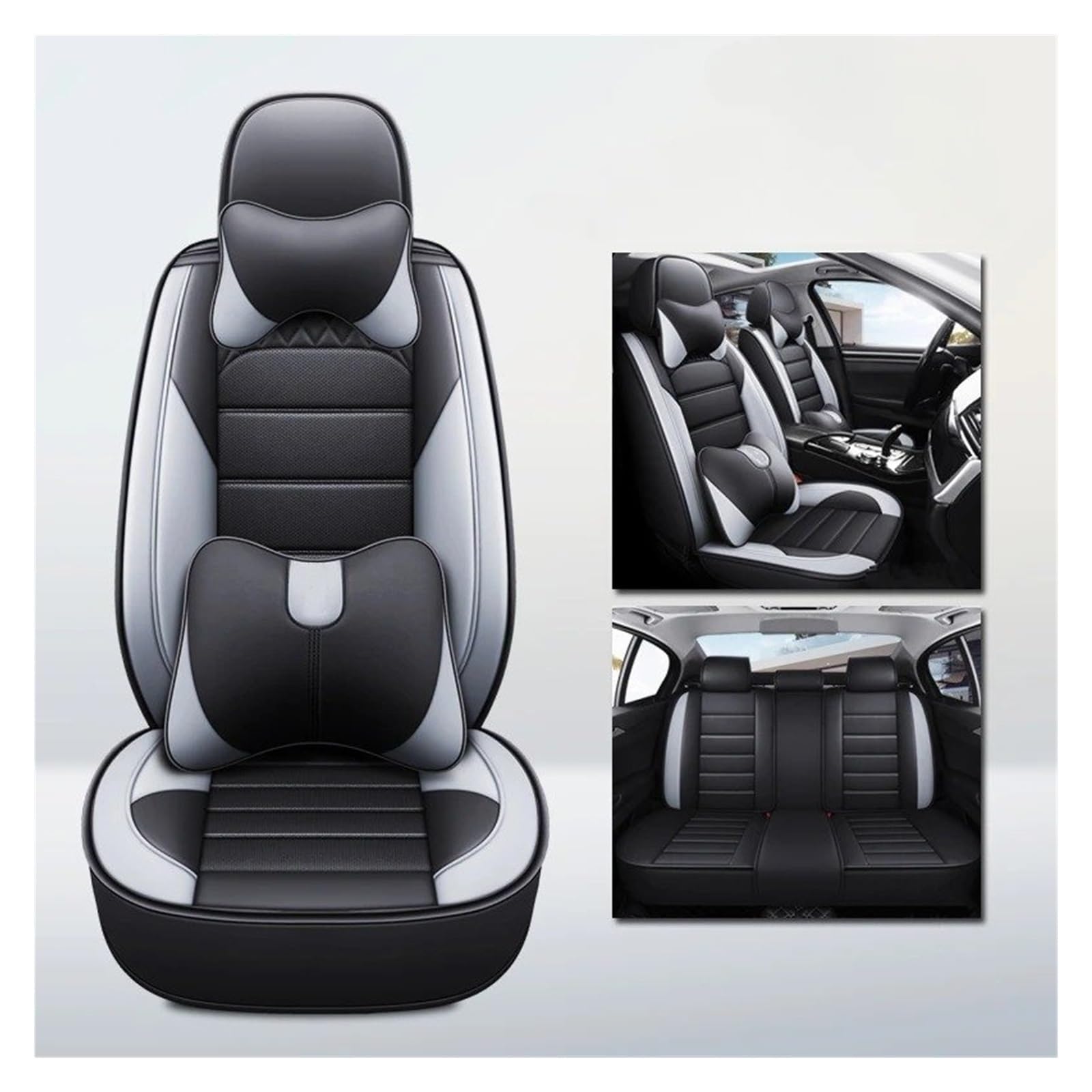 APNWVFO Sitzbezügesets Für Chevrolet Für Spark Für Captiva Für Camaro Für Lova Für Aveo Für Tracker Autositzbezüge Universelle Sitzschoner Autositzüberzug(B-Black Grey 5seat) von APNWVFO