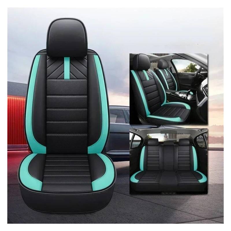 APNWVFO Sitzbezügesets Für Chevrolet Für Spark Für Captiva Für Camaro Für Lova Für Aveo Für Trailblazer Für Tracker Universeller Autositzbezug Aus Leder Autositzüberzug(A-Black Green 5 Seats) von APNWVFO