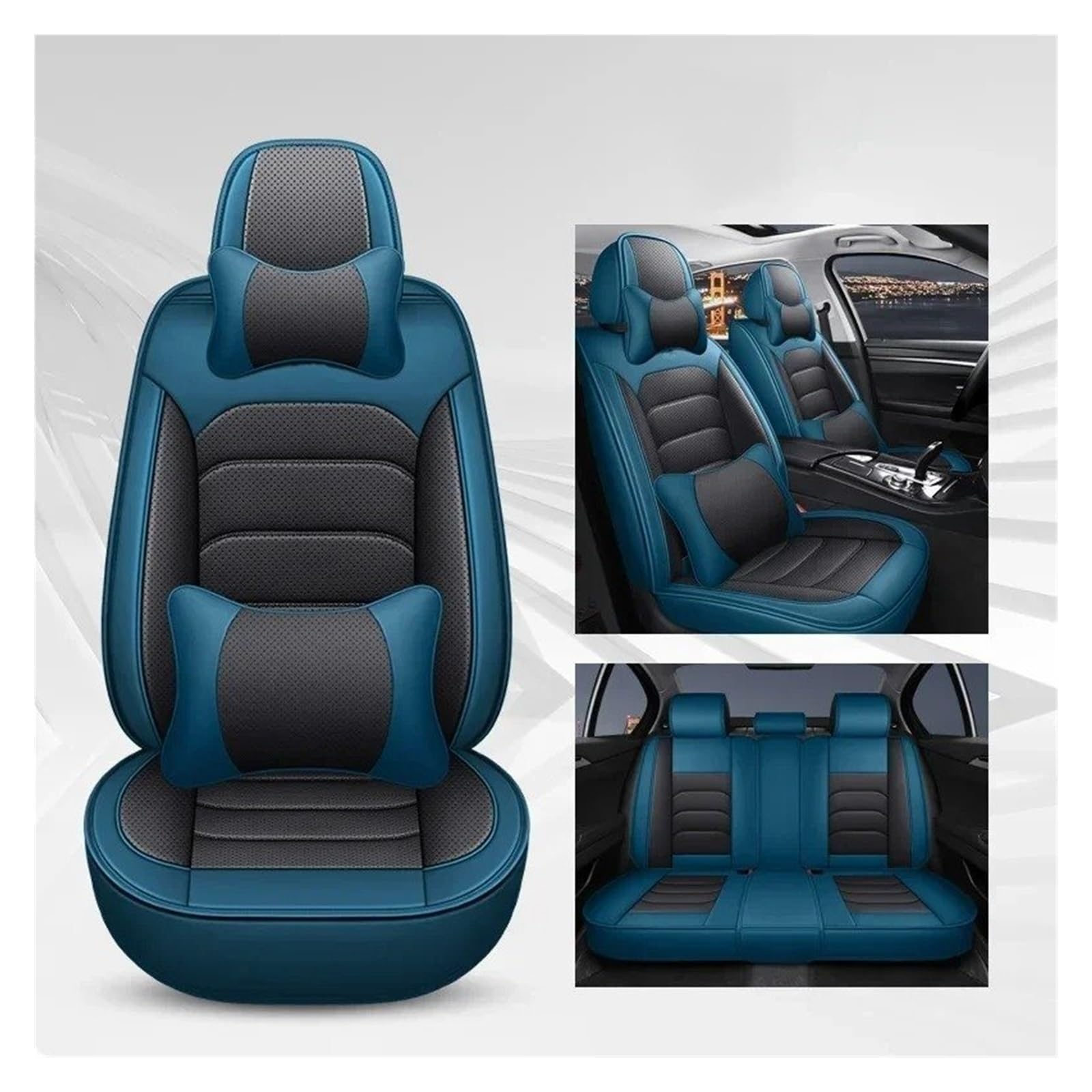 APNWVFO Sitzbezügesets Für Chevrolet Für Spark Für Captiva Für Camaro Für Lova Für Tracker Universal Autositzbezug Sitzschutz Autositzüberzug(B-Bule Black 5 Seat) von APNWVFO