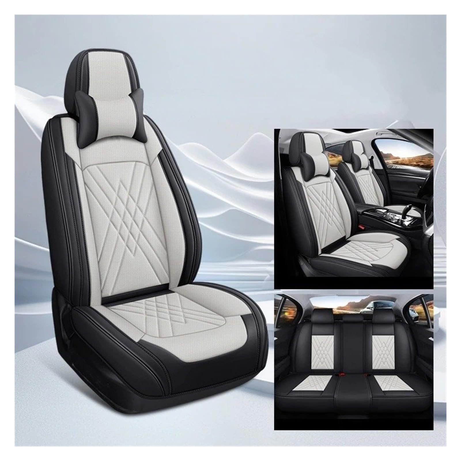 APNWVFO Sitzbezügesets Für Citroen Alle Automodelle Für C4 Für Picasso Für C3 Für C5 Für C6 DS4 DS5 DS6 DS7 Universeller Autositzbezug Autositzüberzug(B-Black beige 5 Seats) von APNWVFO