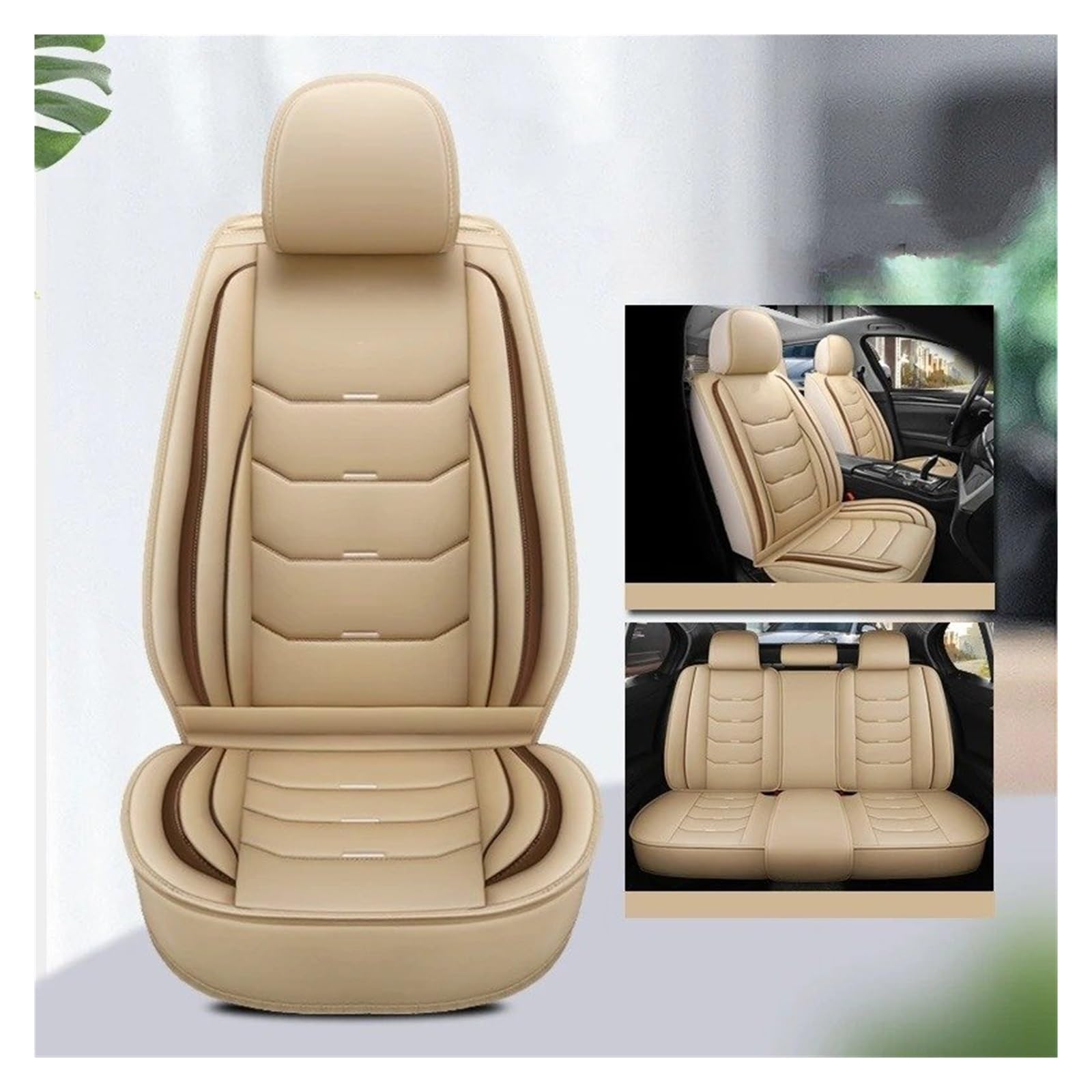 APNWVFO Sitzbezügesets Für City Für Crosstour Für Breeze Für Vezel Für Accord Für Odyssey Für Integra Universeller Autositzbezug Aus Leder Autositzüberzug(A-Beige 5seat) von APNWVFO