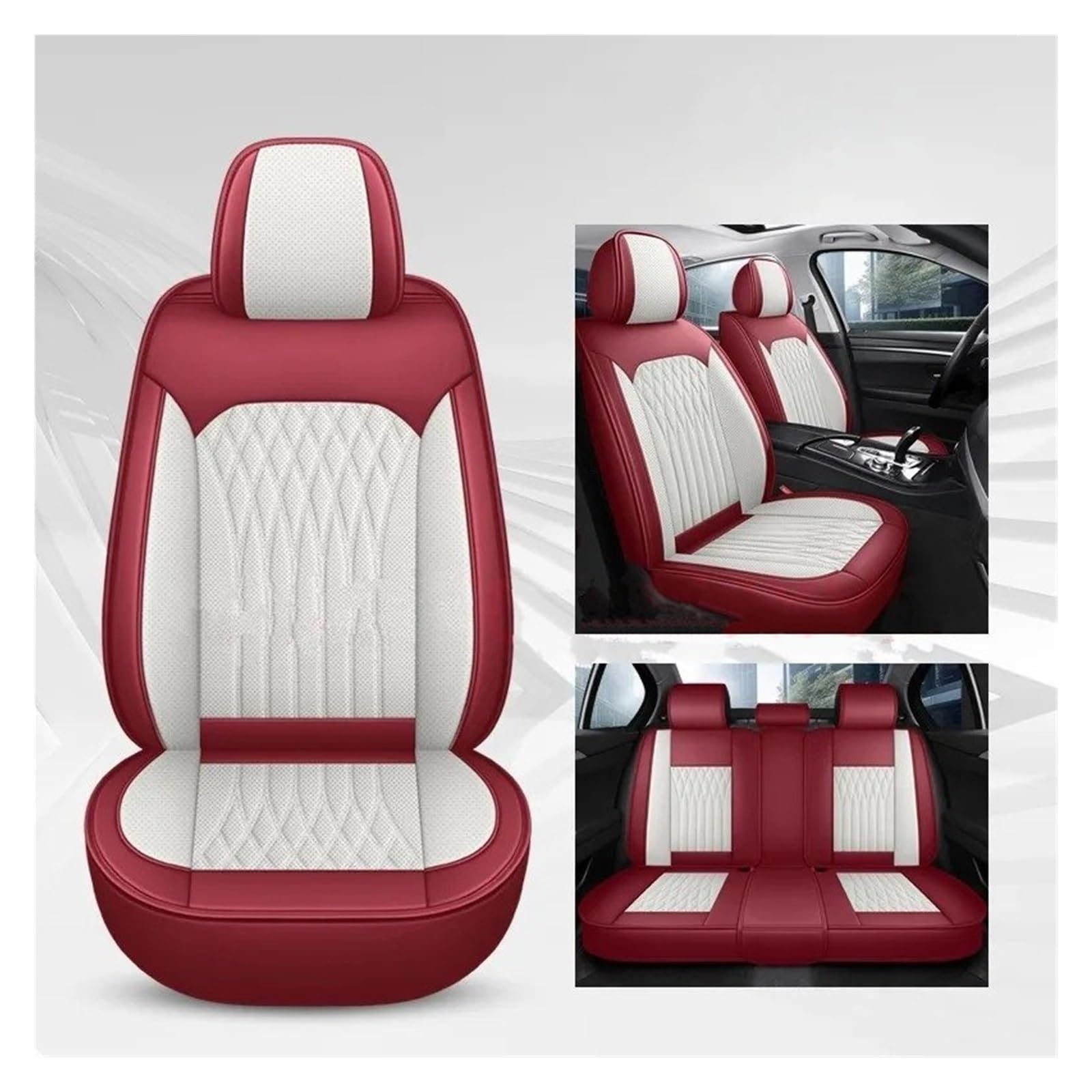 APNWVFO Sitzbezügesets Für Duster Für Kadjar Für Scenic Für Espace Für Fluence Für Koleos Für Alle Modelle Universeller Autositzbezug Aus Pu-Leder Autositzüberzug(A-White Red 5 Seat) von APNWVFO