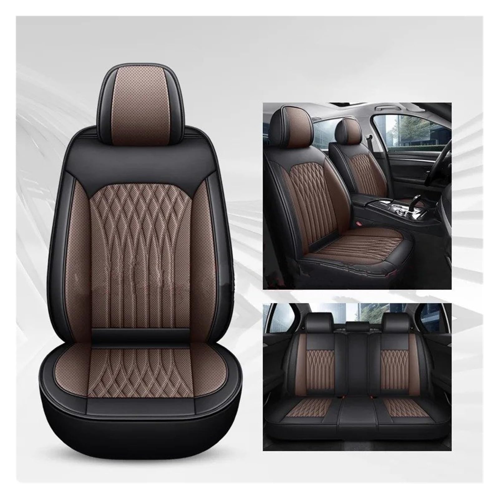 APNWVFO Sitzbezügesets Für Ford Für Focus MK2 Für Edge Für Explorer Für Ecosport Für Escape Für Excursion Für Fiesta Für C-MAX Universeller Autositzbezug Autositzüberzug(A-Black Coffee 5 Seat) von APNWVFO