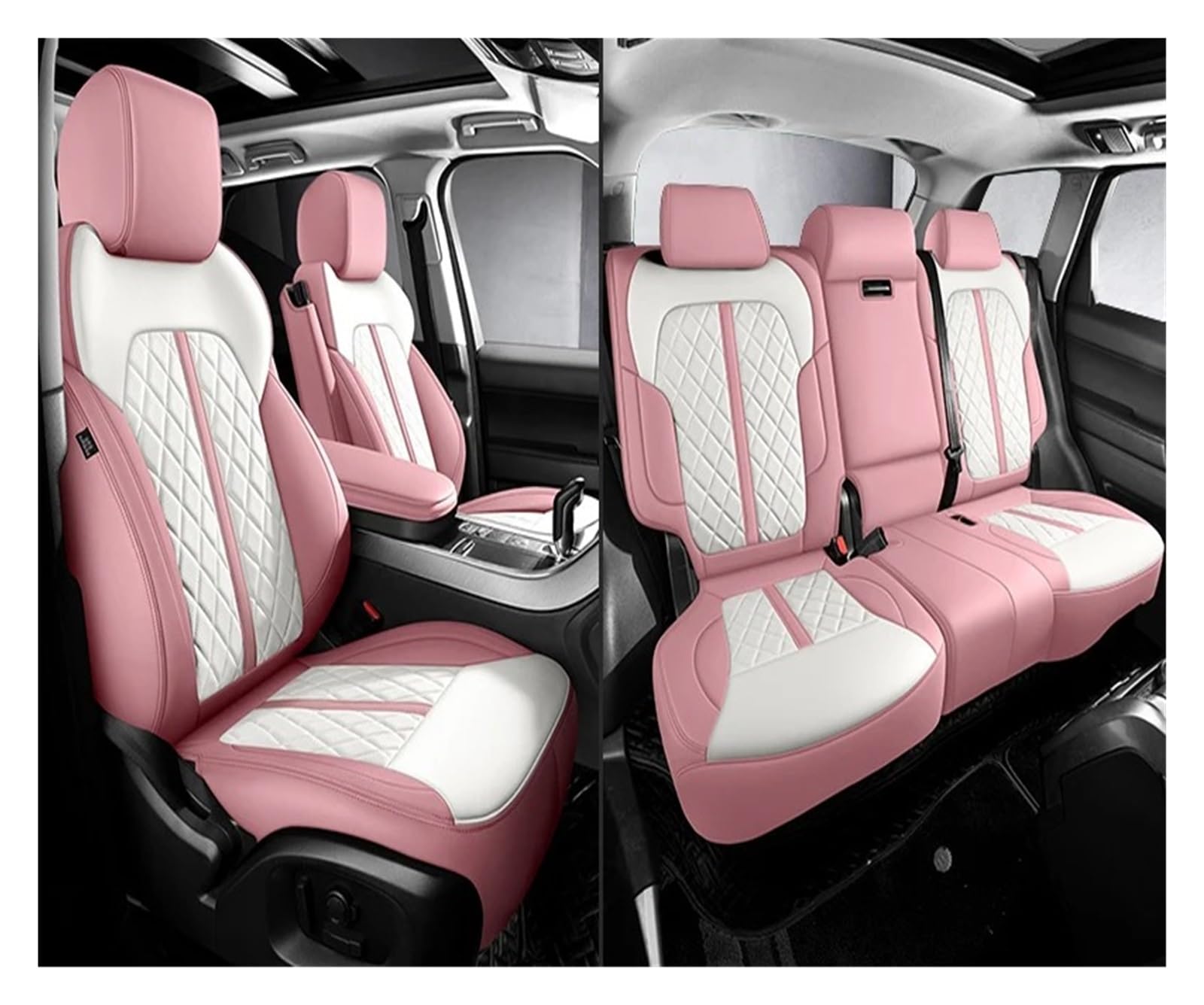 APNWVFO Sitzbezügesets Für Hyundai Für I30 Für Ix35 Für Kona Für Tucson Für Solaris Für Sonata Für Santa Fe Für Elantra Auto Sitzbezüge Autositzüberzug(5Piece-Pink White) von APNWVFO