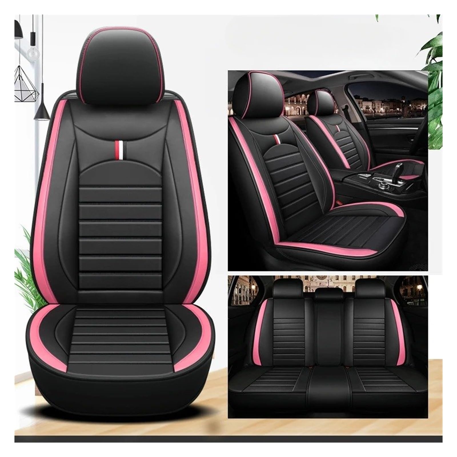 APNWVFO Sitzbezügesets Für Mini Für Cooper F56 Für Countryman Für Clubman Autositzbezüge Autositzüberzug(A-Black pink 5 seat) von APNWVFO