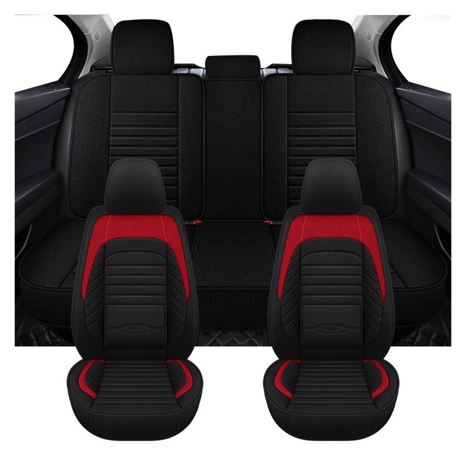 APNWVFO Sitzbezügesets Für Toyota Für Corolla Für RAV4 Für Camry Für Raize Universal Full Set Flachs Autositzbezüge Autositzüberzug(Black Red) von APNWVFO