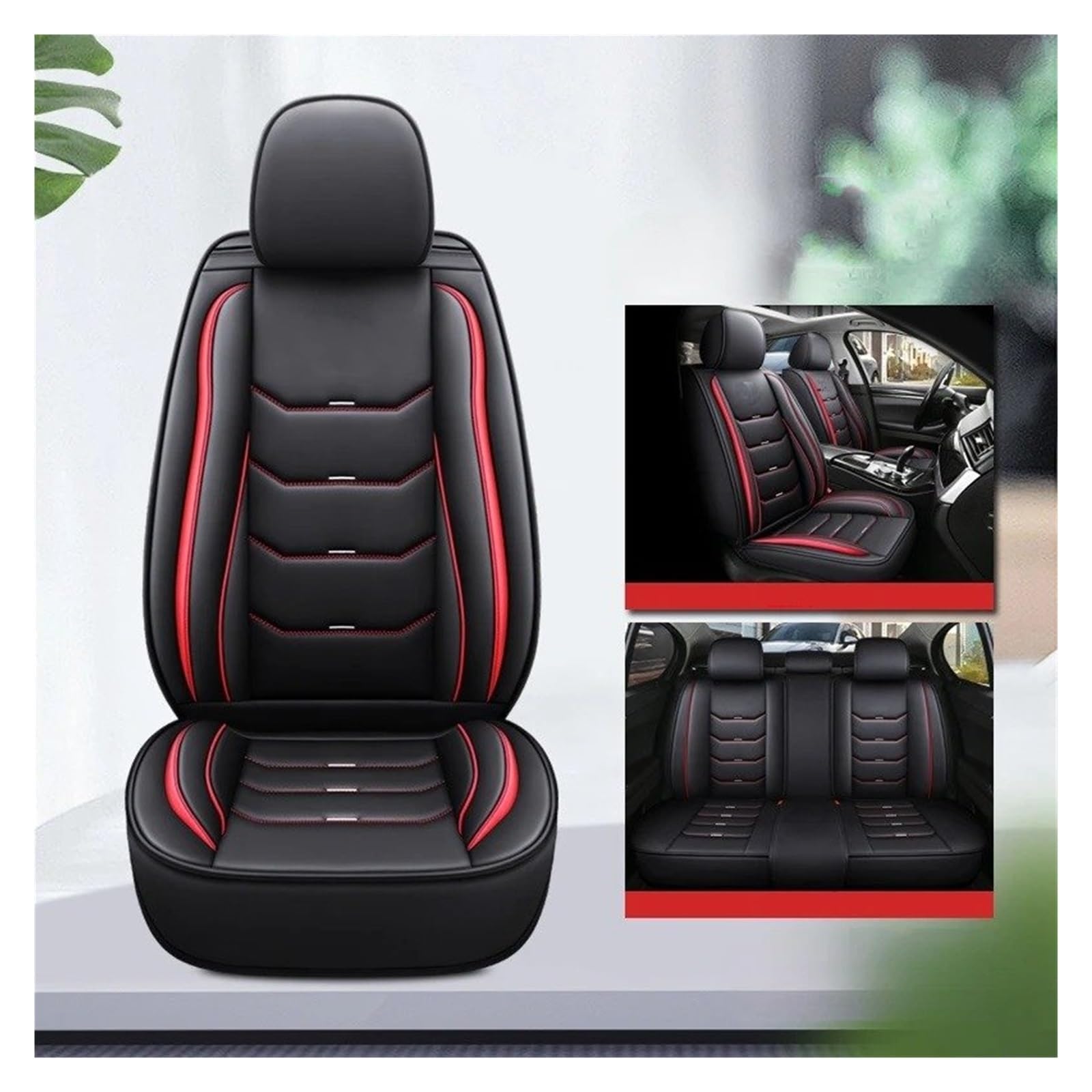 APNWVFO Sitzbezügesets Für VW Für Arteon Für Caravelle Für Sharan Für Scirocco Für Passat B8 B5 B6 B7 Universeller Autositzbezug Aus Leder Autositzüberzug(A-Black red 5seat) von APNWVFO