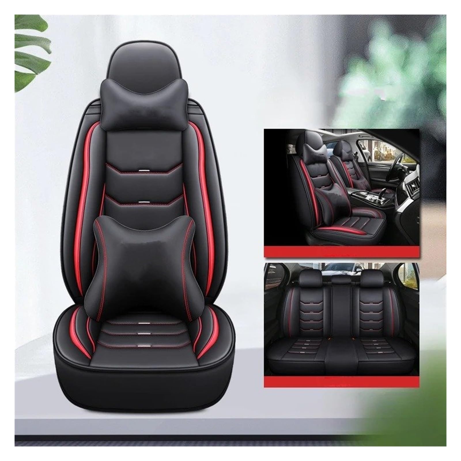 APNWVFO Sitzbezügesets Für VW Für Arteon Für Caravelle Für Sharan Für Scirocco Für Passat B8 B5 B6 B7 Universeller Autositzbezug Aus Leder Autositzüberzug(B-Black red 5seat) von APNWVFO