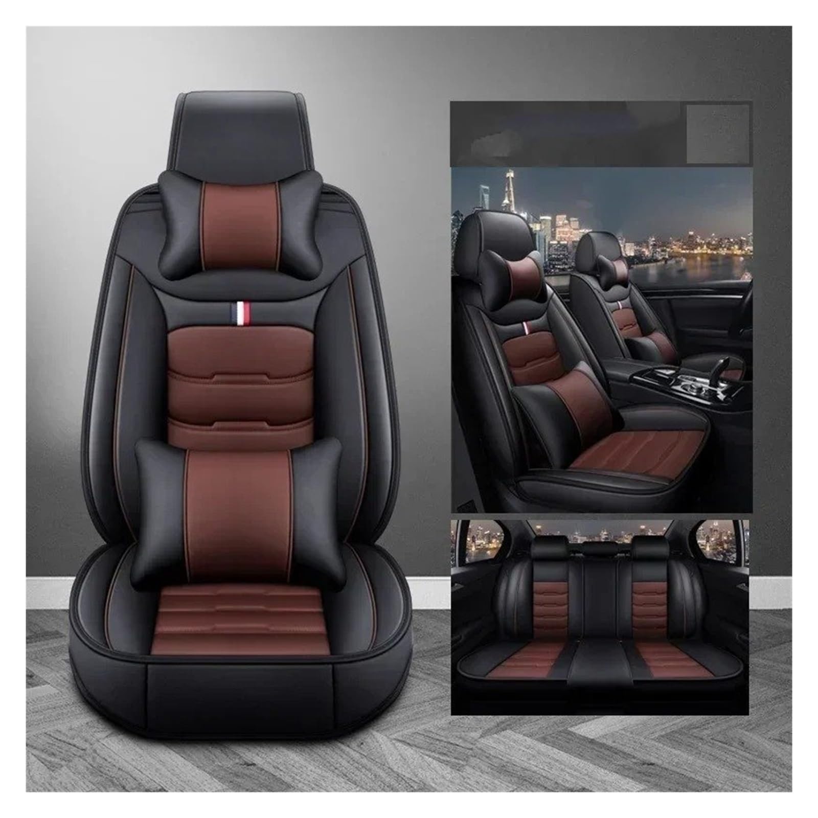 APNWVFO Sitzbezügesets Für VW Für Passat B5 B6 B7 B8 Für Käfer Für Variante Für Phaeton Für Tiguan Universal Leder Autositzbezug Autositzüberzug(B-Black Coffee 5seat) von APNWVFO