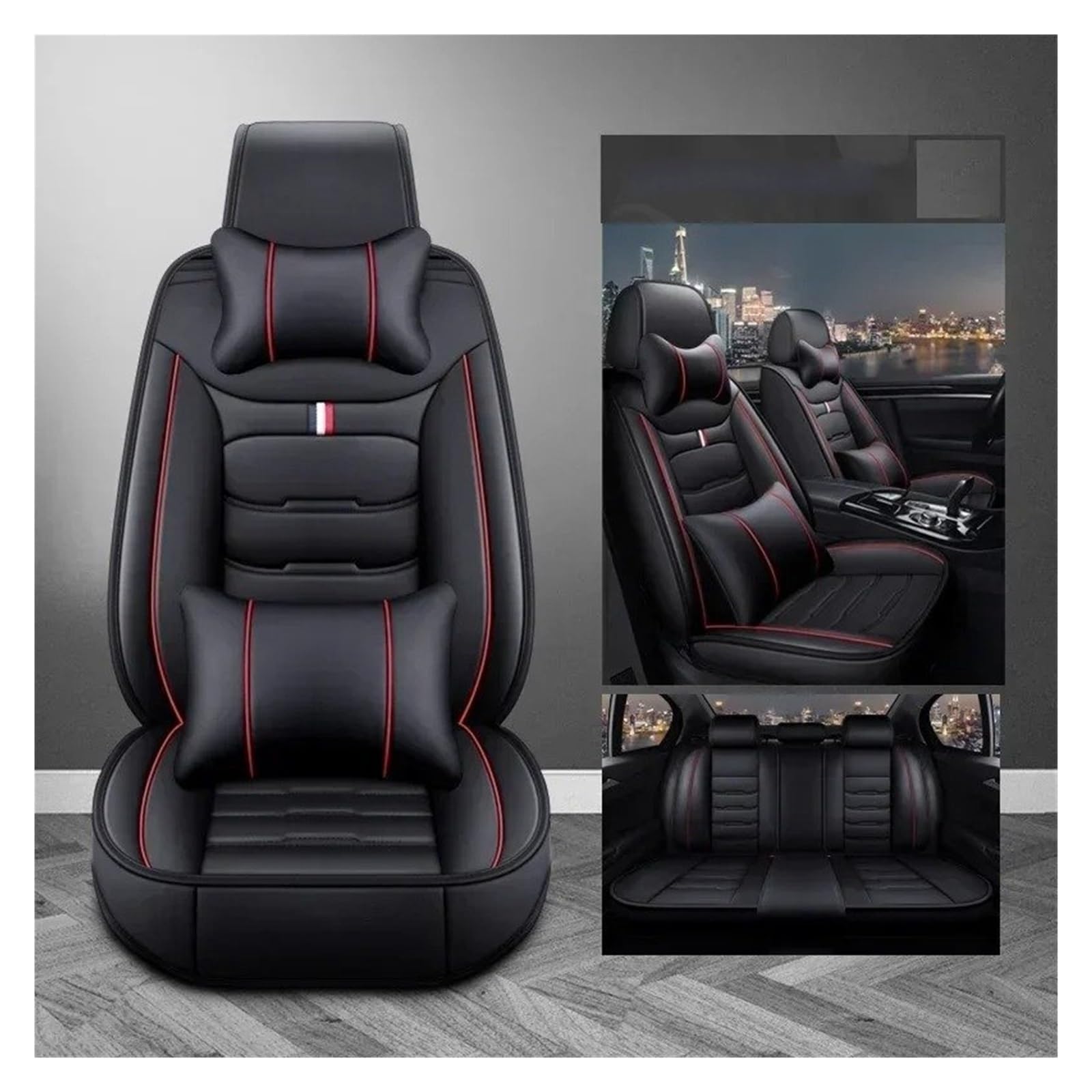 APNWVFO Sitzbezügesets Für VW Für Passat B5 B6 B7 B8 Für Käfer Für Variante Für Phaeton Für Tiguan Universal Leder Autositzbezug Autositzüberzug(B-Black red 5seat) von APNWVFO