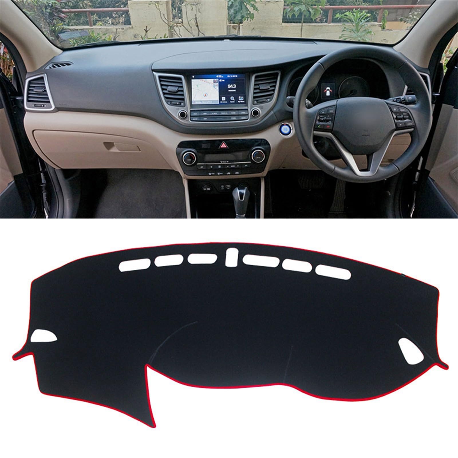 Armaturenbrett Abdeckung Matte Für Hyundai Für Tucson TL 2015 2016 2017 2018 2019 2020 Auto Dashboard Vermeiden Licht Pad Instrument Plattform Abdeckung Teppiche Shade Board Pad(RHD 2015-2018 Red) von APNWVFO