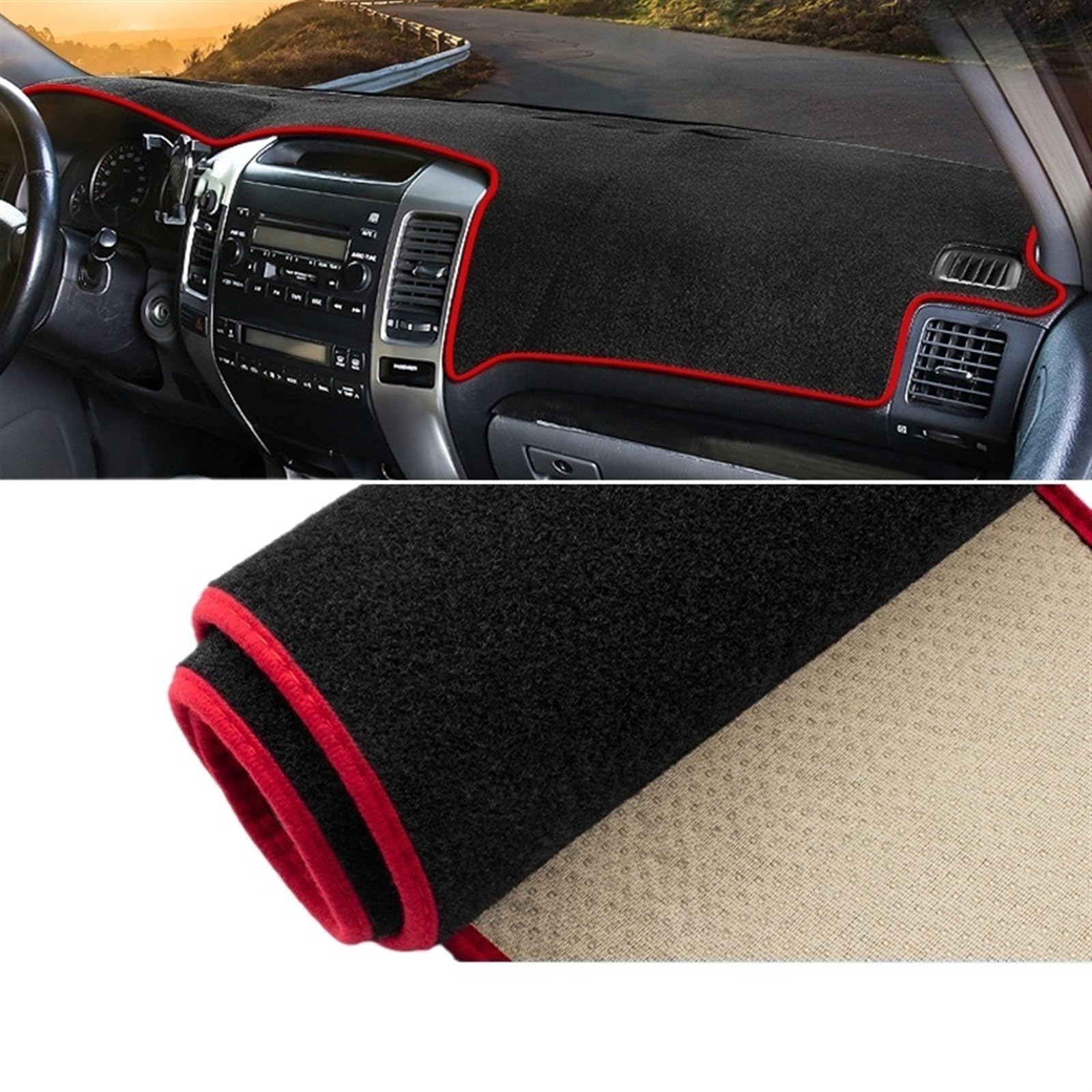 Armaturenbrett Abdeckung Matte Für Toyota Für Land Für Cruiser Für Prado 120 J120 2003-2006 2007 2008 2009 Auto Armaturenbrett Abdeckung Vermeiden Licht Pad Anti-UV Shade Board Pad(A LHD Red Side) von APNWVFO