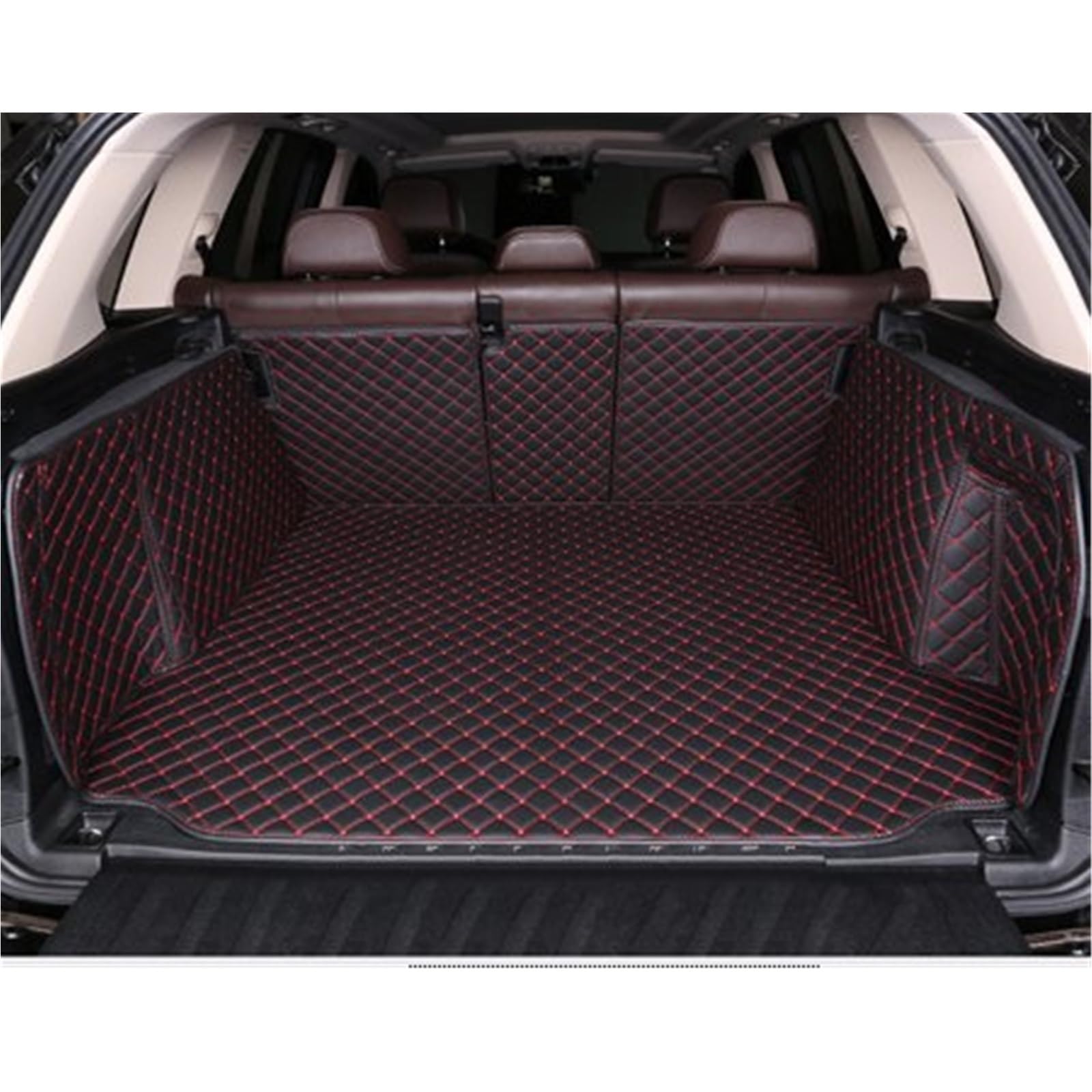 Kofferraummatten Für 5 Series E60 2003 2004 2005 2006 2007 2008 2009 2010 Leder Kofferraum Matte Cargo-Liner Leder Haustier Matte Teppiche Kit Kofferraumschutz(Black red) von APNWVFO