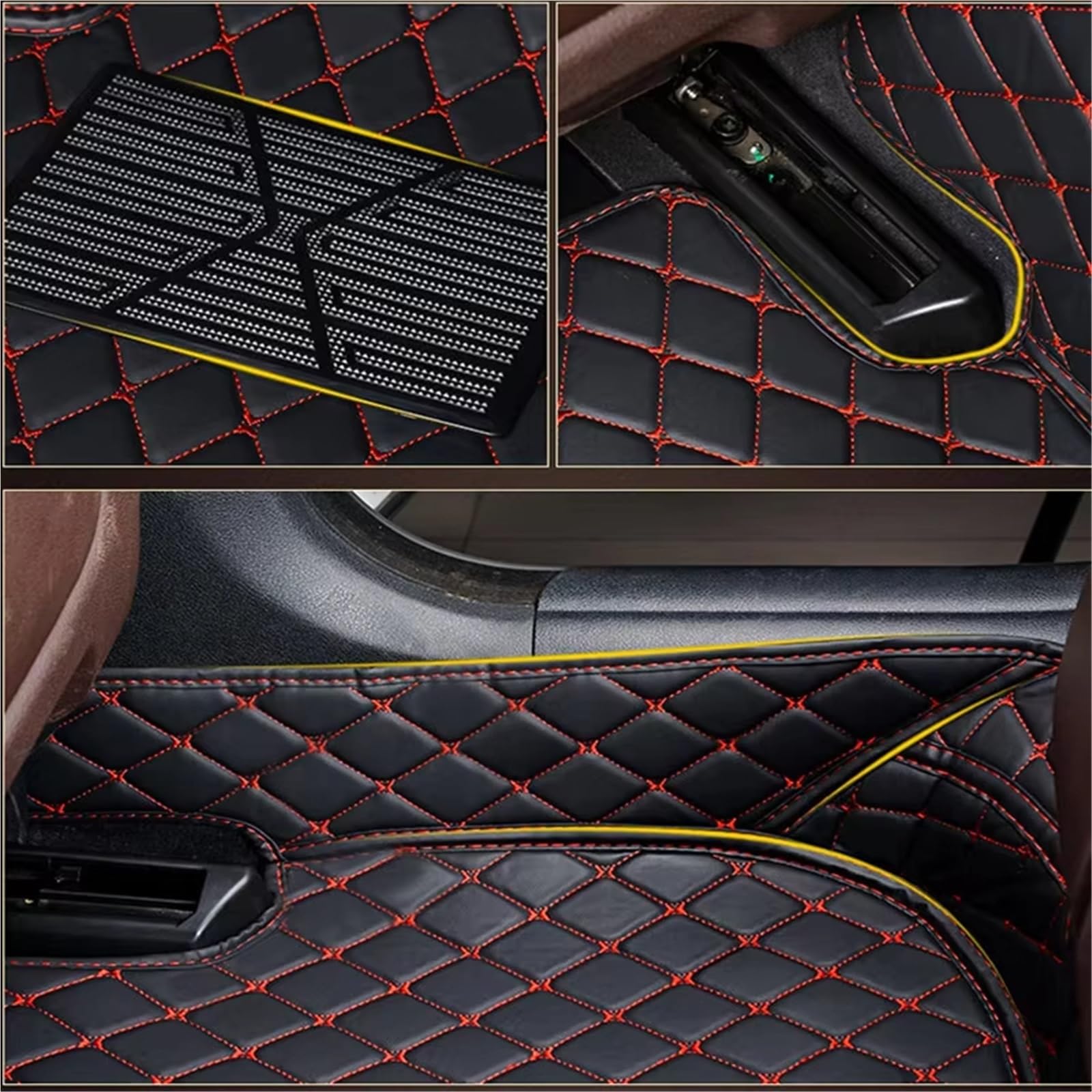 Kofferraummatten Für Hyundai Für Santa Fe 2013 2014 2015 3rd Generation PU Leder Kofferraum Matte Cargo-Liner Kofferraumschutz(Black Red Wire,5 Seats) von APNWVFO