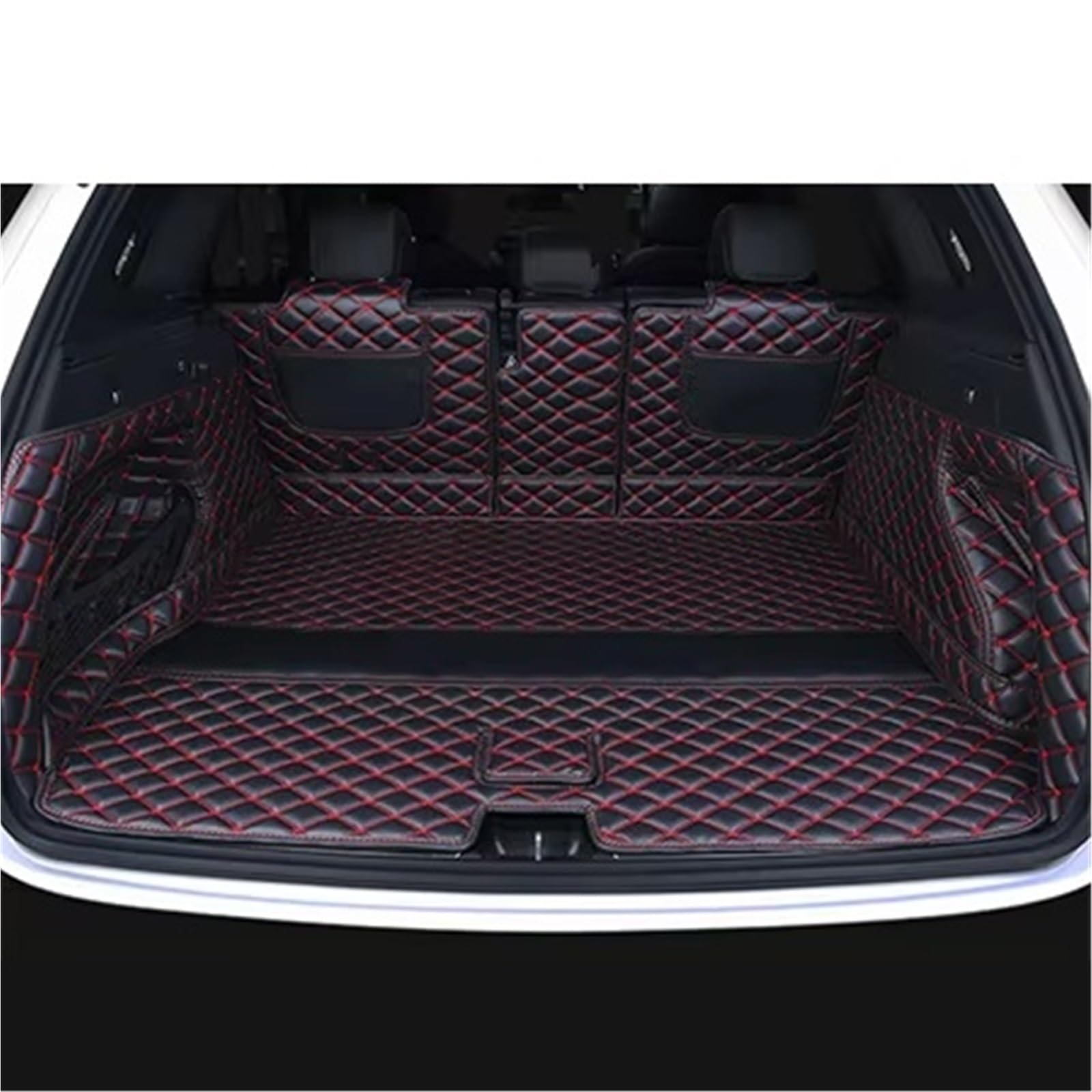 Kofferraummatten Für Jeep Für Wrangler 2008 2009 2010 4-türige Leder Kofferraum Matte Cargo-Liner Zubehör Innen Boot Kofferraumschutz(Black red) von APNWVFO