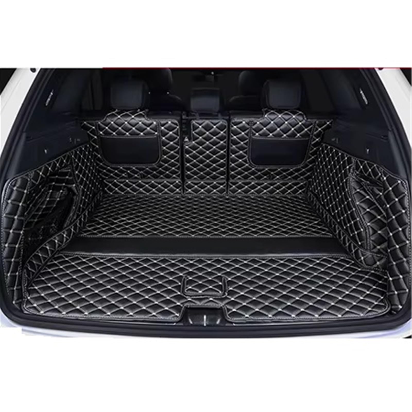 Kofferraummatten Für Kia Für Sorento 2013 2014 7 Sitze PU Leder Kofferraum Matte Cargo-Liner Zubehör Innen Boot Kofferraumschutz(Black beige) von APNWVFO