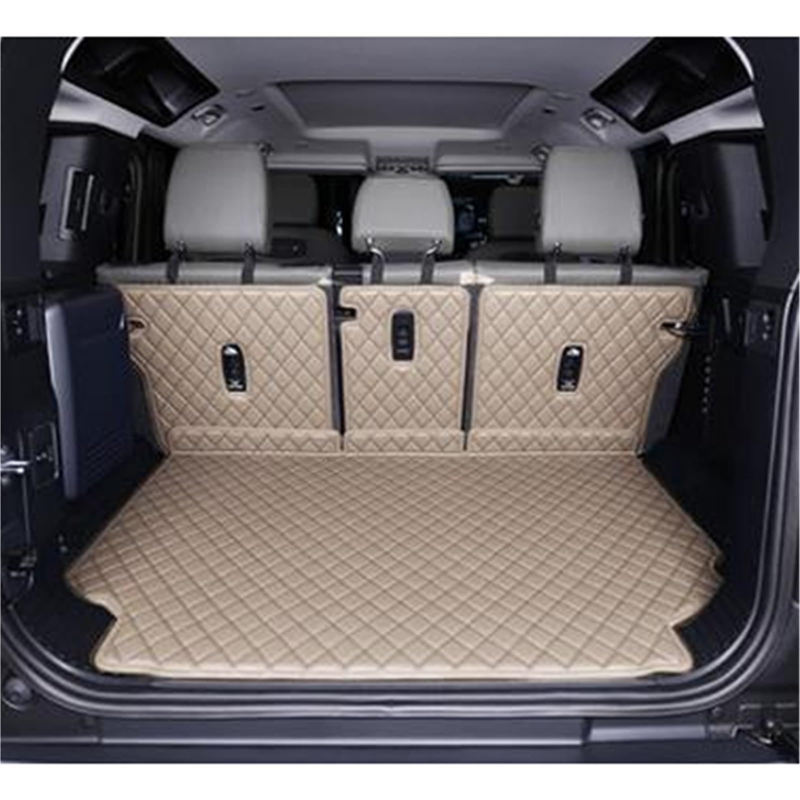 Kofferraummatten Für Land Für Range Für Rover Für Defender 110 2021 2022 Auto Stamm Matten Cargo-Liner Boot Teppiche Kofferraumschutz(Beige) von APNWVFO