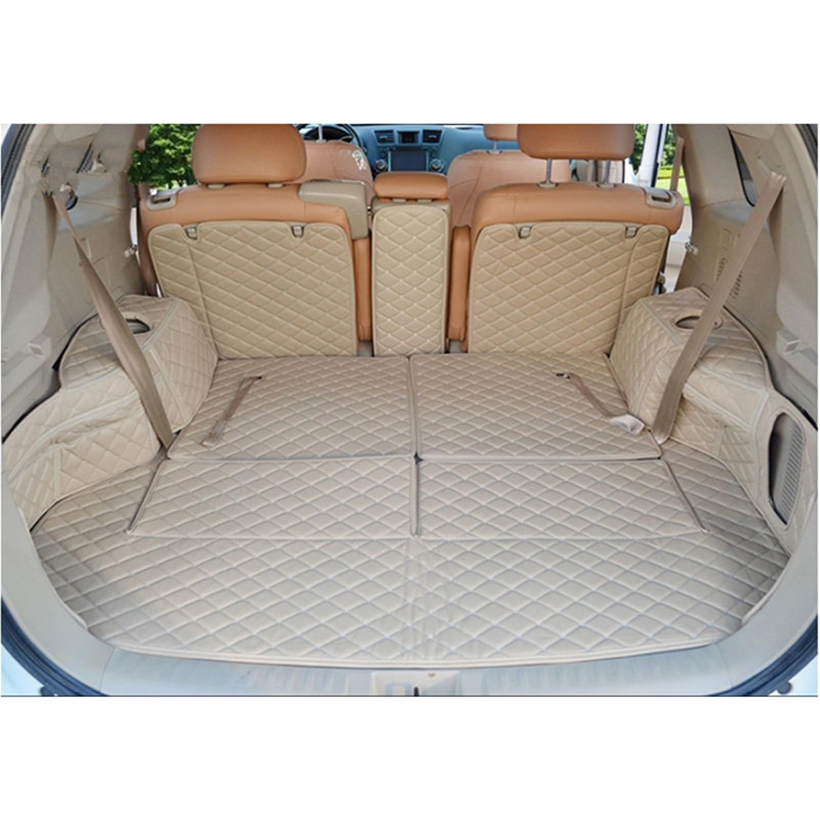 Kofferraummatten Für Toyota Für Highlander 7 Sitze 2007 2008 2009 2010 2011 2012 2013 Auto Stamm Matten Boot Teppiche Cargo-Liner Matten Kofferraumschutz(Beige) von APNWVFO