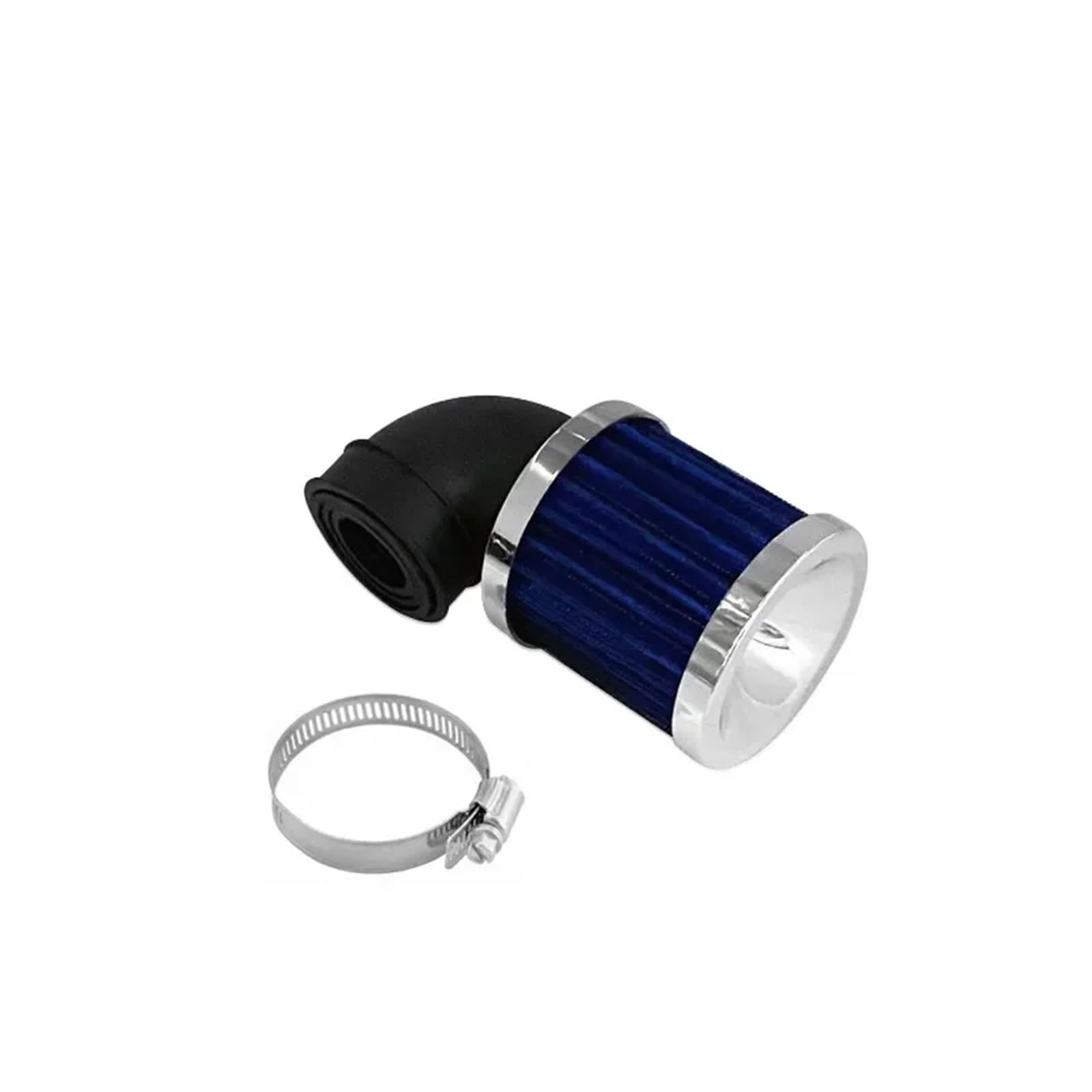 Luftfiltereinsatz Motorrad Motorrad-Luftfilter 28-48-mm-Reiniger Für Anklemmen 90-Grad-Biegung Toring Offroad Old School Bobber Dirt Bike Motorrad Luftfilter(Silver and blue) von APNWVFO