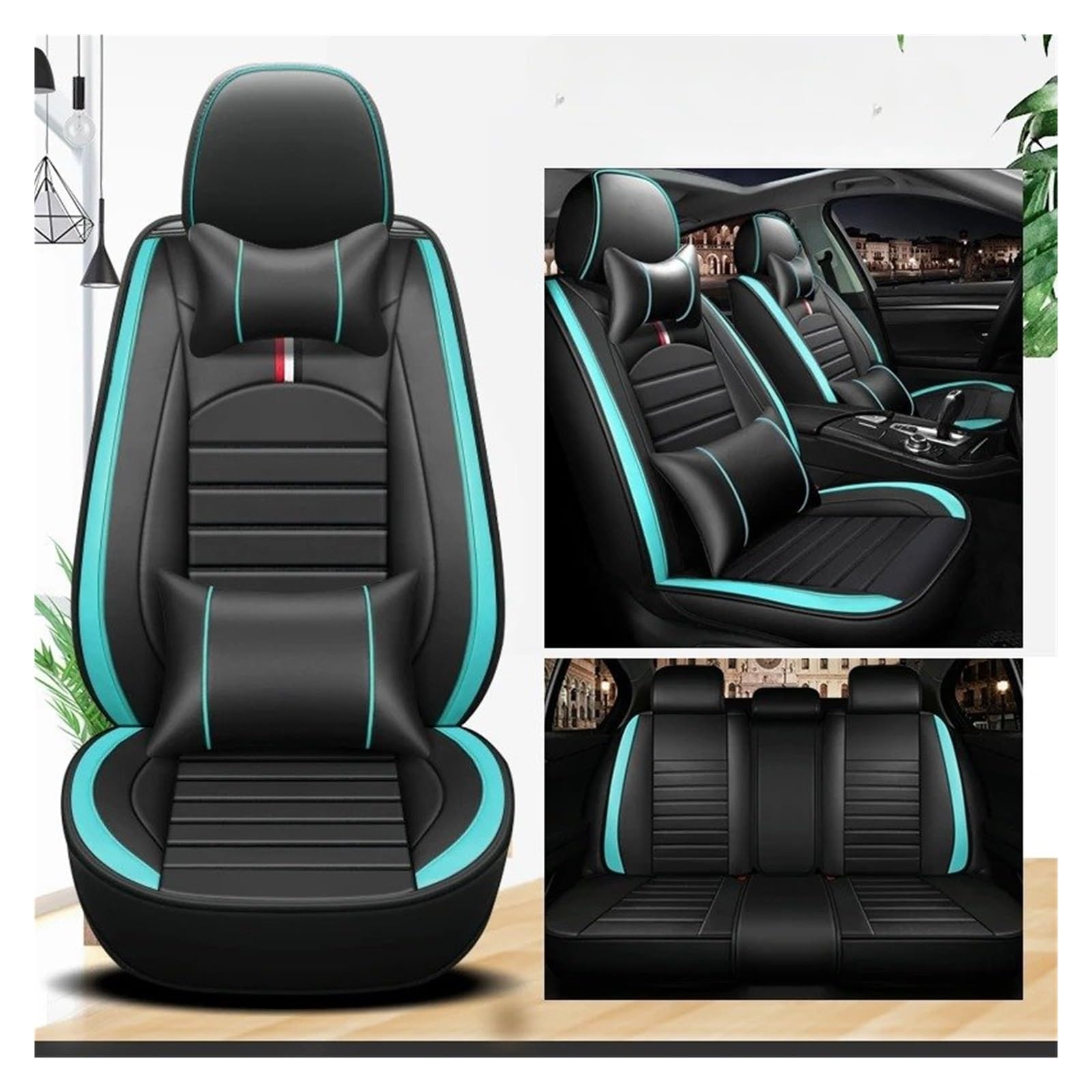 Sitzbezügesets Für SEAT Für Leon Für Arona Für Ateca Für Tarraco Für Ibiza Für Alhambra Autositzbezüge Autositzüberzug(B-Black Green 5 seat) von APNWVFO