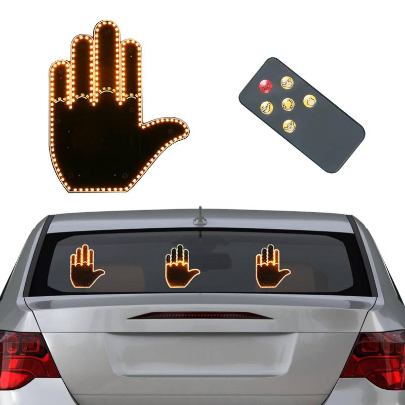 APODESS Led Hand Fingerlicht Anzeigetafel Led Auto Licht Zubehör Gadget Car Accessories Mittelfinger Daumen Up Down Licht mit Fernbedienung Autozubehör Led Schild Auto für Männer Frauen von APODESS