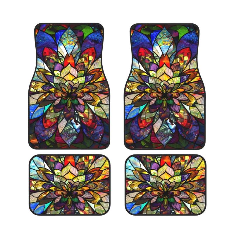 Universelle Passform, 4 mm Neopren-Gummi, wasserdicht und rutschfest, Blumen-Buntglas-Druckdesigns für Autos, LKWs, SUVs, ideal für jedes Wetter von AQRJLPO