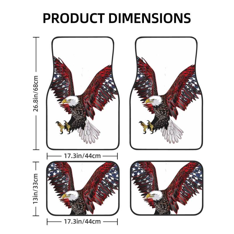 Universelle Passform Auto-Fußmatten, 4 mm Neopren-Gummi, wasserdicht und rutschfest, Motiv: amerikanische Adlerflagge, gedruckte Designs für Autos, LKWs, SUVs, ideal für jedes Wetter von AQRJLPO