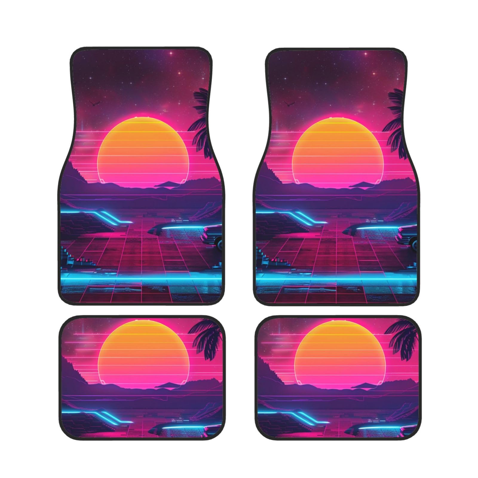 Universelle Passform Auto-Fußmatten, 4 mm Neopren-Gummi, wasserdicht und rutschfest, Retrowave-Bilder, gedruckte Designs für Autos, LKWs, SUVs, ideal für jedes Wetter von AQRJLPO