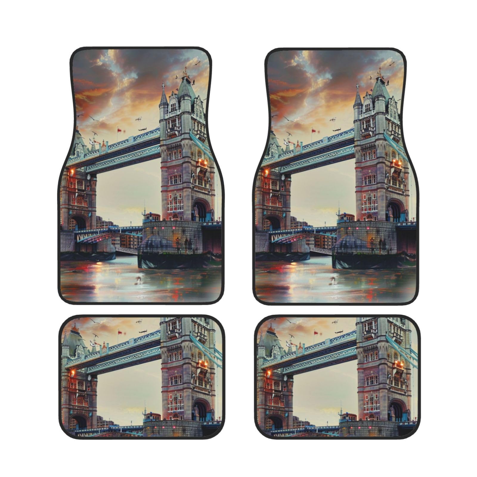 Universelle Passform Auto-Fußmatten, 4 mm Neopren-Gummi, wasserdicht und rutschfest, historische alte Tower Bridge London, gedruckte Designs für Autos, LKWs, SUVs, ideal für jedes Wetter von AQRJLPO