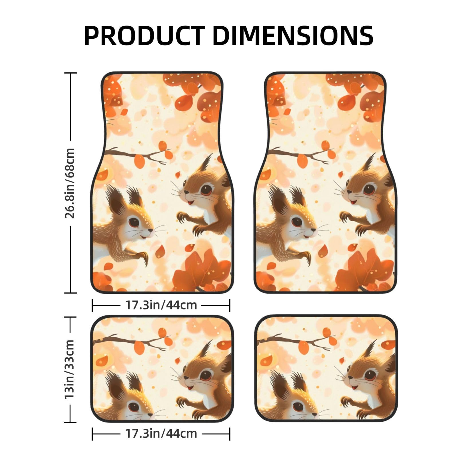 Universelle Passform Auto-Fußmatten, 4 mm Neopren-Gummi, wasserdicht und rutschfest, niedliche Eichhörnchen, gedruckte Designs für Autos, LKWs, SUVs, ideal für jedes Wetter von AQRJLPO