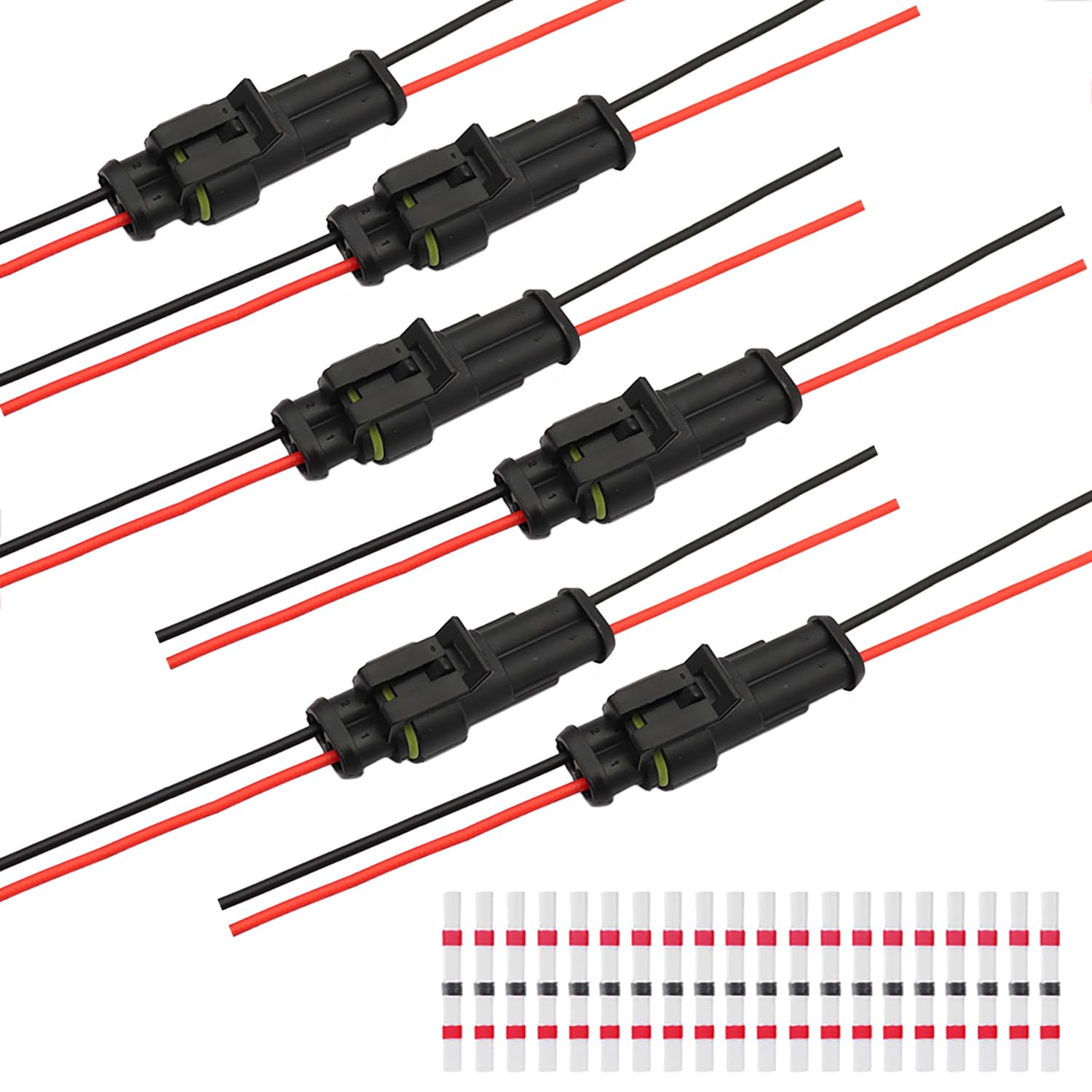 AQSQWQ 2 Polig Steckverbinder Kabelverbinder [6 Sätze], Kabel Steckverbinder Stecker, Auto Stecker Steckverbindung, Wasserdichter Stecker Kabel Steckverbinder Stecker mit 20pcs Lötverbinder für Auto von AQSQWQ