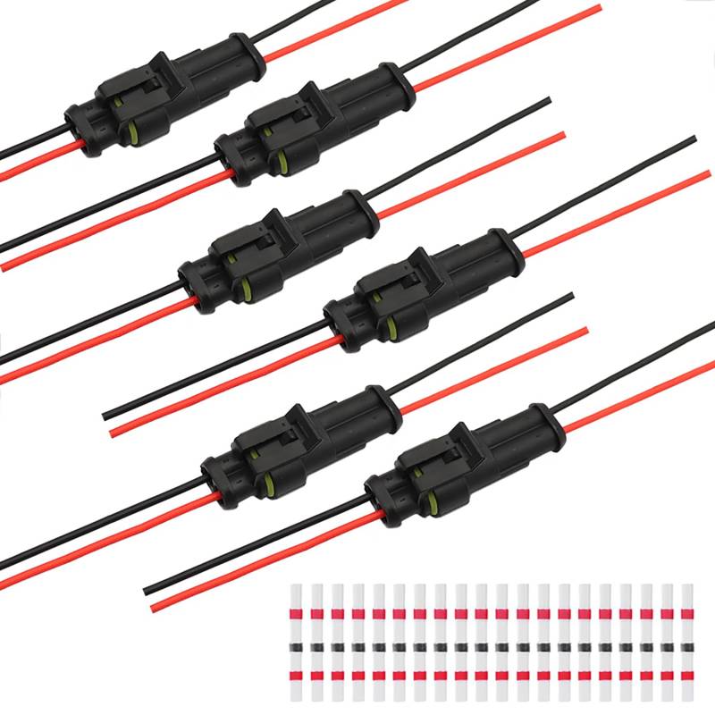 AQSQWQ 2 Polig Steckverbinder Kabelverbinder [6 Sätze], Kabel Steckverbinder Stecker, Auto Stecker Steckverbindung, Wasserdichter Stecker Kabel Steckverbinder Stecker mit 20pcs Lötverbinder für Auto von AQSQWQ