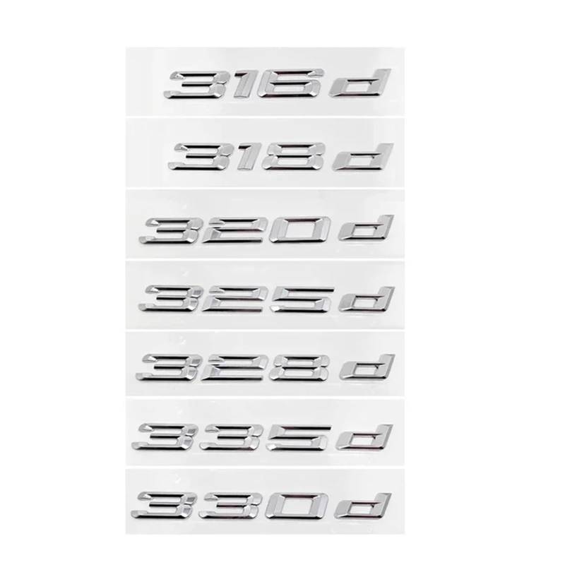 AQXYWQLL 3D-Chrom-Auto-Buchstaben-Emblem-Abzeichen-Aufkleber for den hinteren Kofferraum, kompatibel mit E90 E46 F30 F31 E36 316d 318d 325d 328d 330d 320d Logo-Zubehör(Color:Chrome Silver,Size:316d) von AQXYWQLL