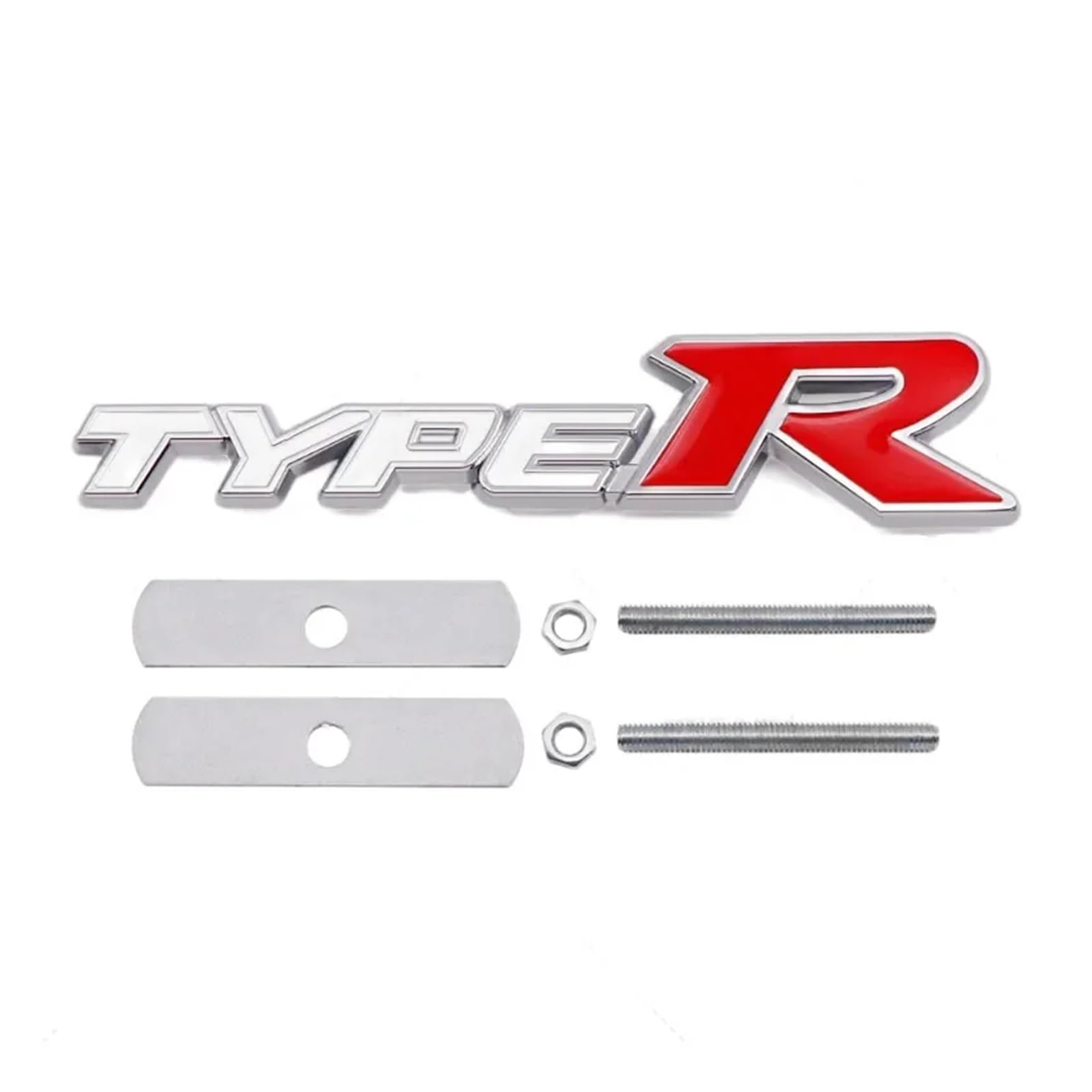 AQXYWQLL 3D-Metall-Typ-R-Logo, Frontgrill-Abzeichen, Heckkoffer-Emblem-Aufkleber, kompatibel mit Civic TYPER CRV HRV Accord Fit Autozubehör(Color:Grill White Red) von AQXYWQLL