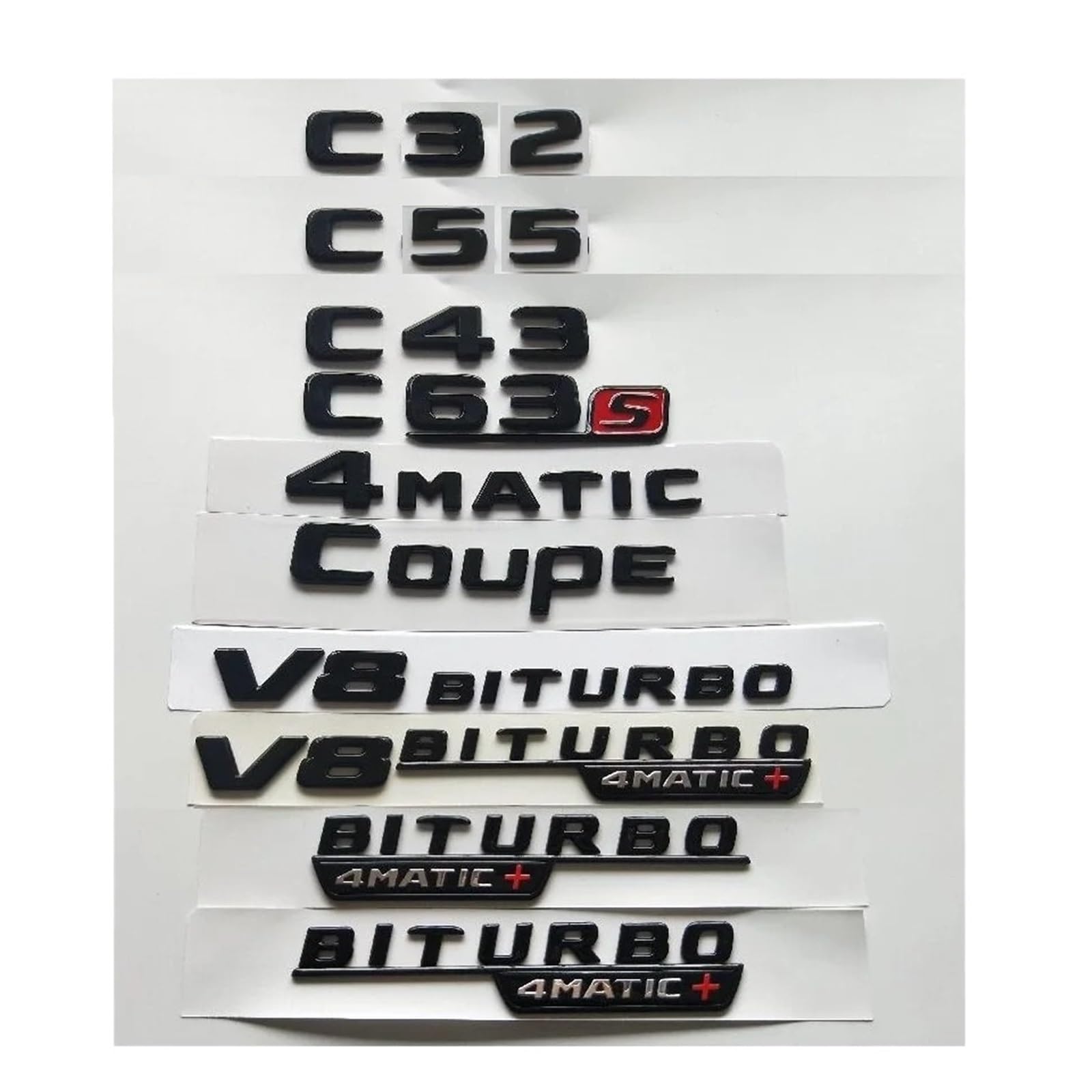 AQXYWQLL Glänzende Schwarze Buchstaben, kompatibel mit W204, W205, C32, C43, C55, C63, S-Coupe-Symbolen, V8-BITURBO-4MATIC-Emblemen(C 32) von AQXYWQLL