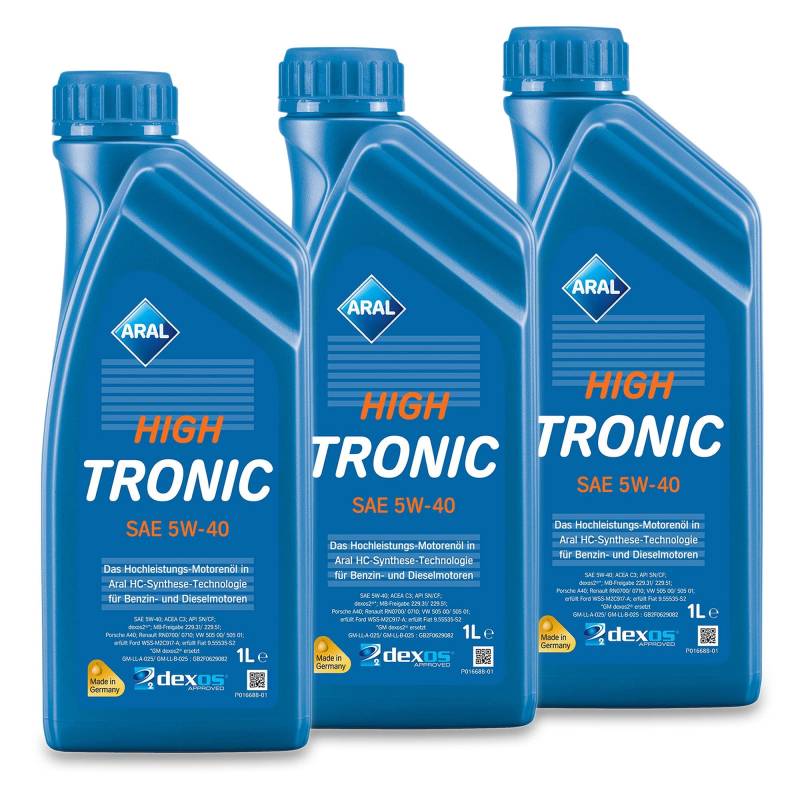 3x 1 L Liter ARAL HighTronic 5W-40 Motoröl von ARAL