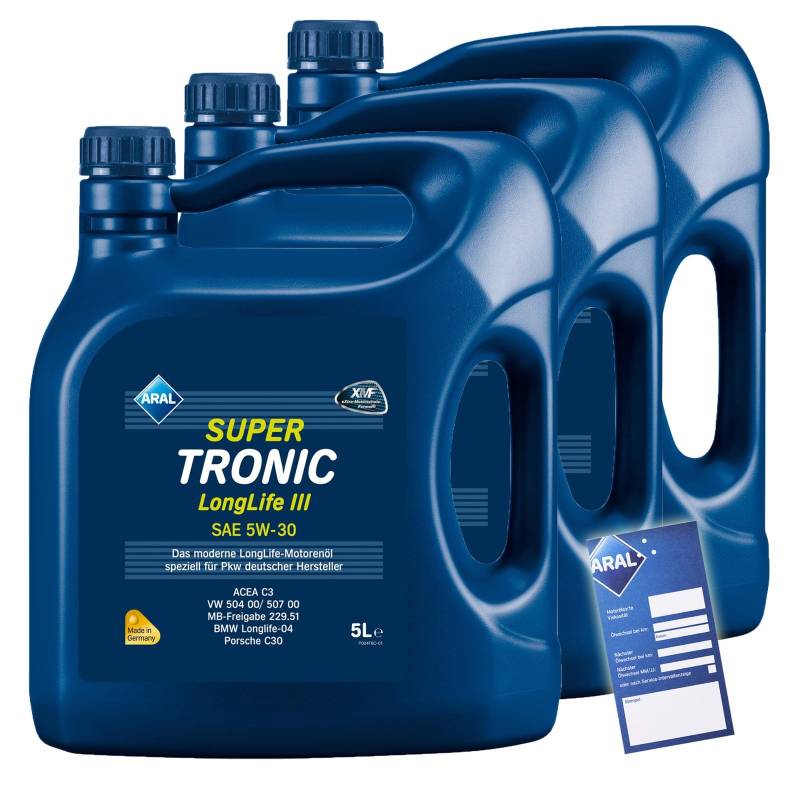 3x 5 L = 15 Liter ARAL SuperTronic Longlife III 3 5W-30 Motoröl inkl. Ölwechselanhänger von ARAL