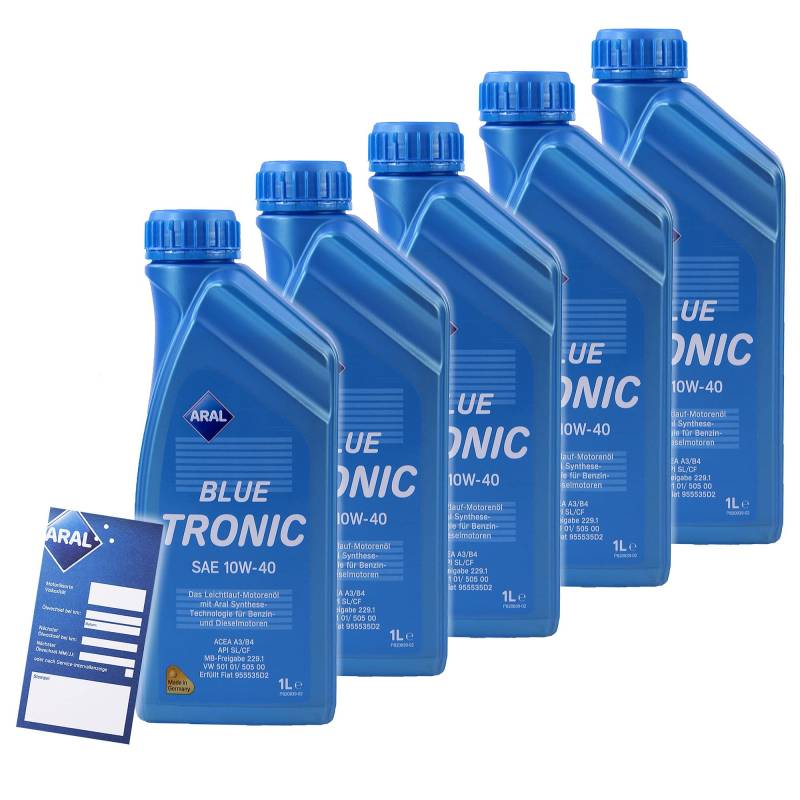 5x 1 L LITER ARAL BLUETRONIC BLUE TRONIC 10W-40 MOTOR-ÖL MOTOREN-ÖL 32007176 von ARAL