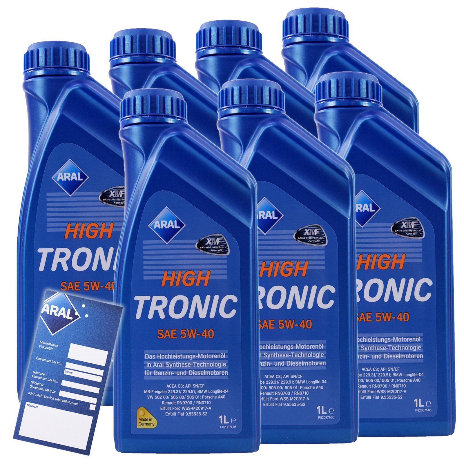 7x 1 L Liter ARAL HighTronic 5W-40 Motoröl inkl. Ölwechselanhänger von ARAL