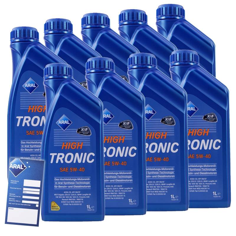 9x 1 L Liter ARAL HighTronic 5W-40 Motoröl inkl. Ölwechselanhänger von ARAL