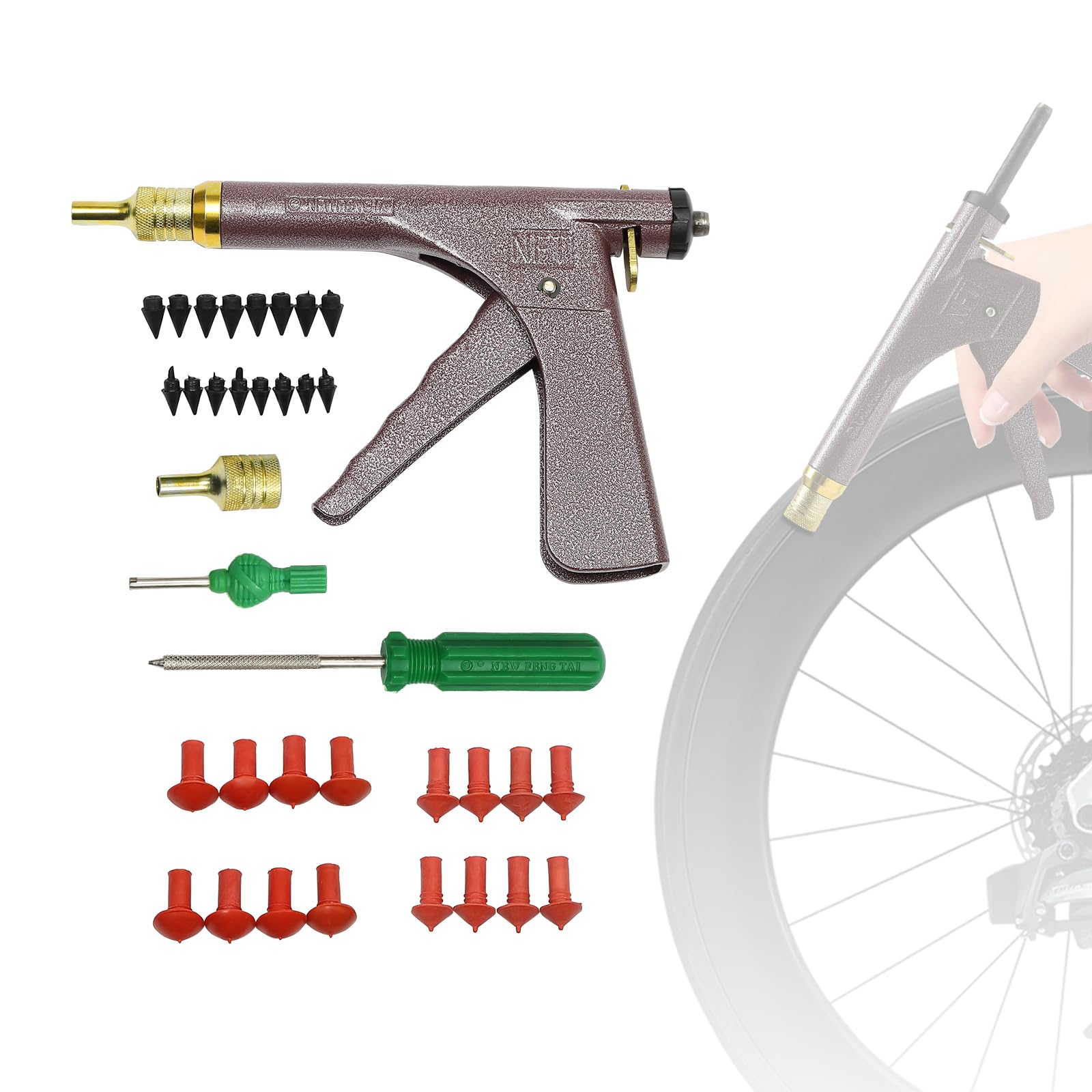 ARBGO GrandPitstop Tubeless Reifenpannen-Reparaturset mit Stopfen für Motorrad, Auto und Roller (16 Plugs Gun Kit) von ARBGO