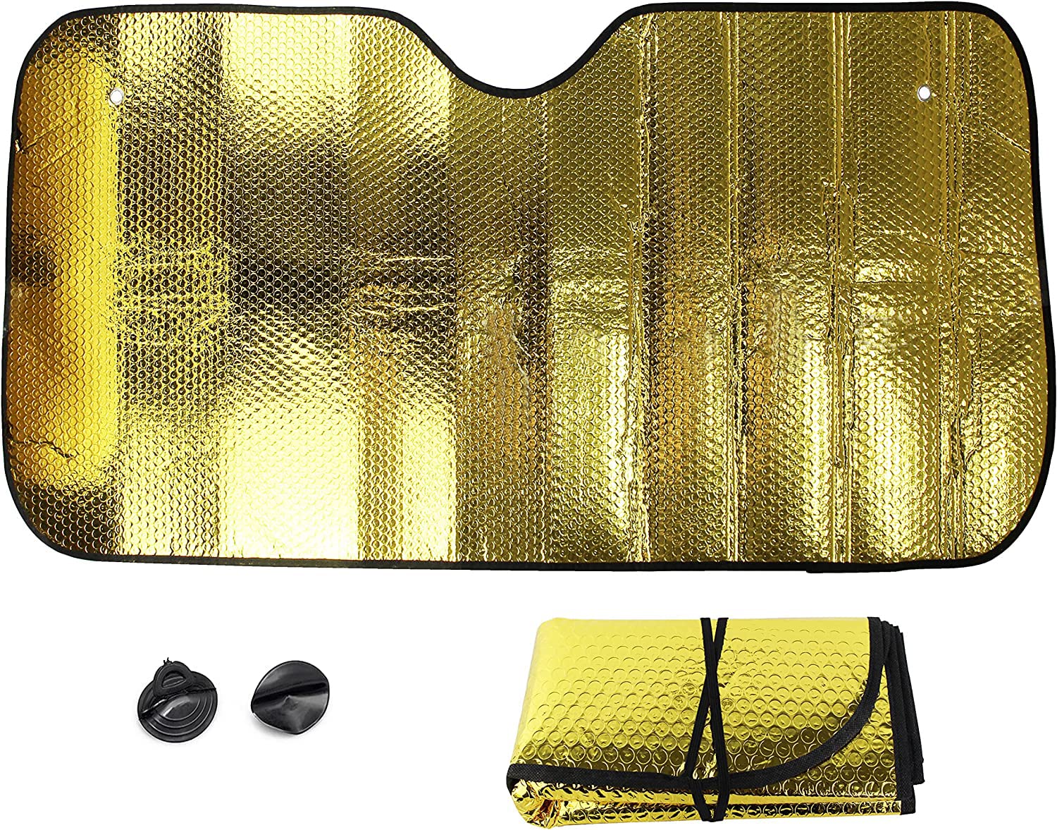 Sonnenschutz für Frontscheibe, faltbar, Sonnenschutz für Frontscheibe, Universal, mit 2 Saugnäpfen, 2 Riemen (Gold) von ARBUTUS