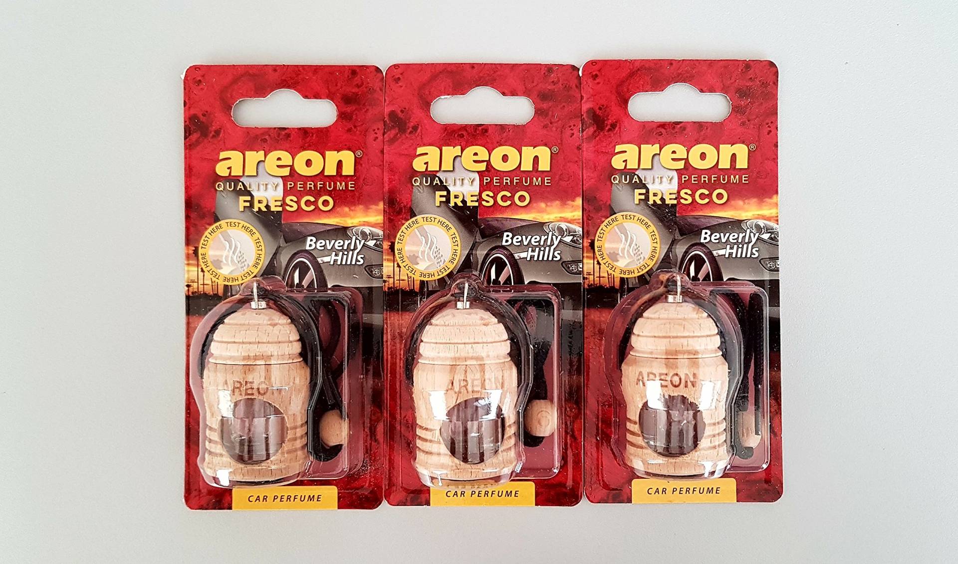 3 x Original Areon FRESCO Holz Parfüm Duftdose Duftbaum Lufterfrischer Beverly Hills von AREON