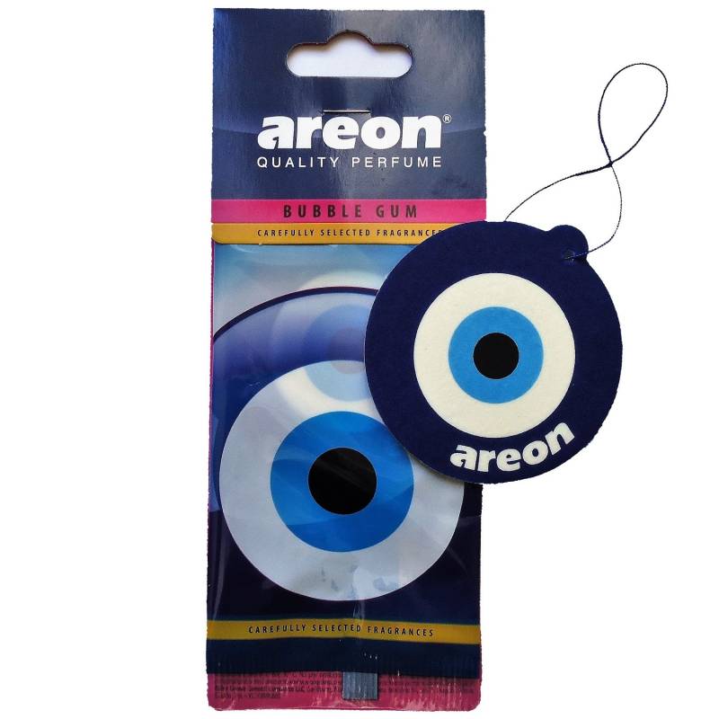 AREON Auto Lufterfrischer Bubble Gum Blau Auge Duft Autoduft Kaugummi Hängend Aufhängen Anhänger Spiegel Nazar Amulett Pappe 2D (Bubblegum Blue Eye Pack x 1) von AREON