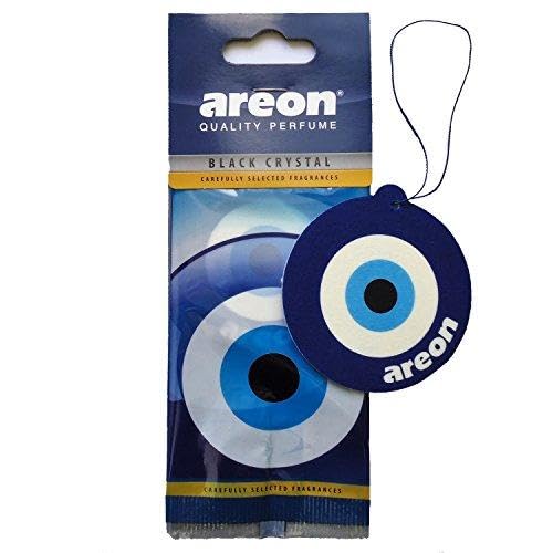 AREON Auto Lufterfrischer Schwarz Kristall Blau Auge Anhänger Hängend zum Aufhängen Spiegel Duft Autoduft Nazar Amulett Pappe 2D Wohnung Büro Set (Black Crystal Blue Eye Pack x 3) von AREON