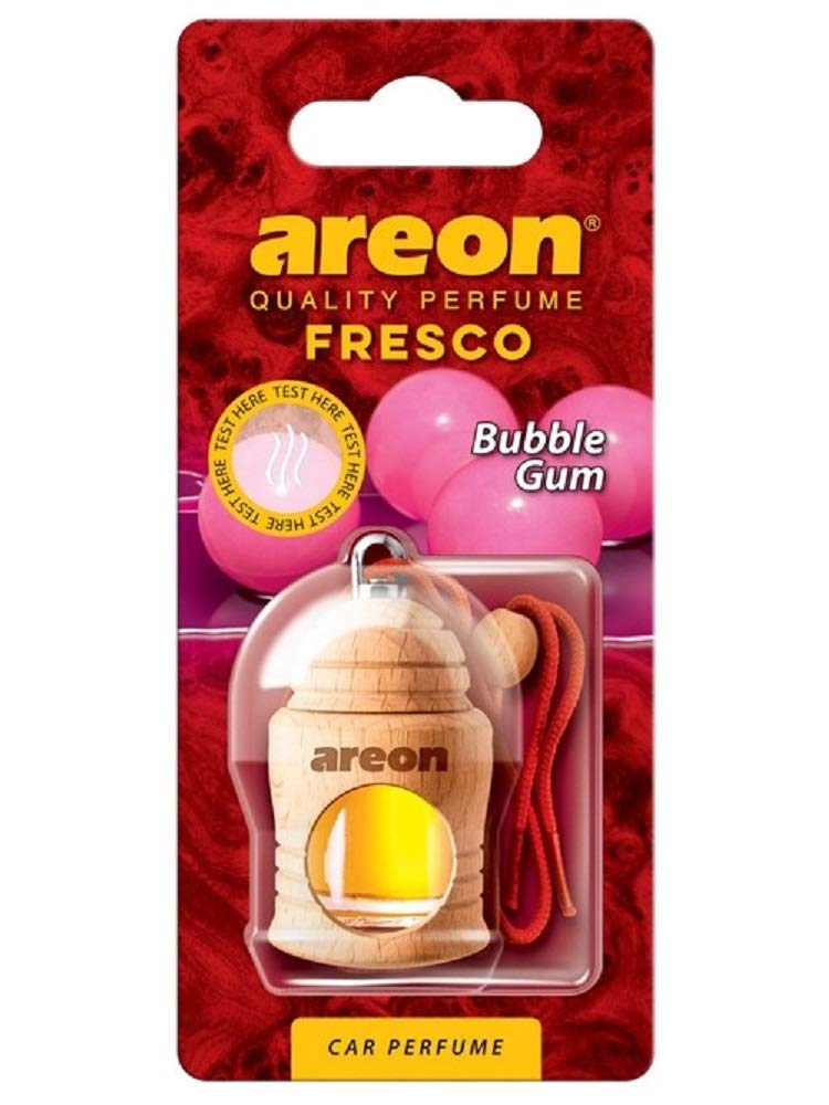 AREON Fresco Auto Bubble Gum Duft Kaugummi Rot Glas Duftflakon Flakon Holz Hängend Anhänger Spiegel 4ml (Pack x 1) von AREON