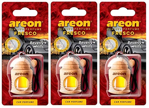 AREON Fresco Auto Duft Beverly Hills Hängend Glas Duftflakon Flakon Holz Set Anhänger Spiegel Schwarz 4ml (Pack x 3) von AREON