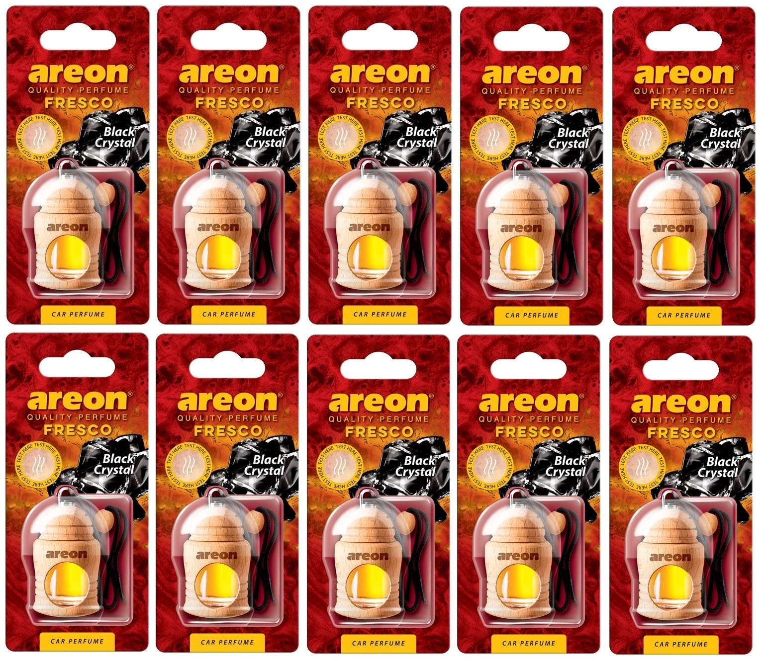 AREON Fresco Auto Duft Schwarzer Kristall Hängend Glas Duftflakon Flakon Holz Anhänger Spiegel 4ml (Pack x 10) von AREON