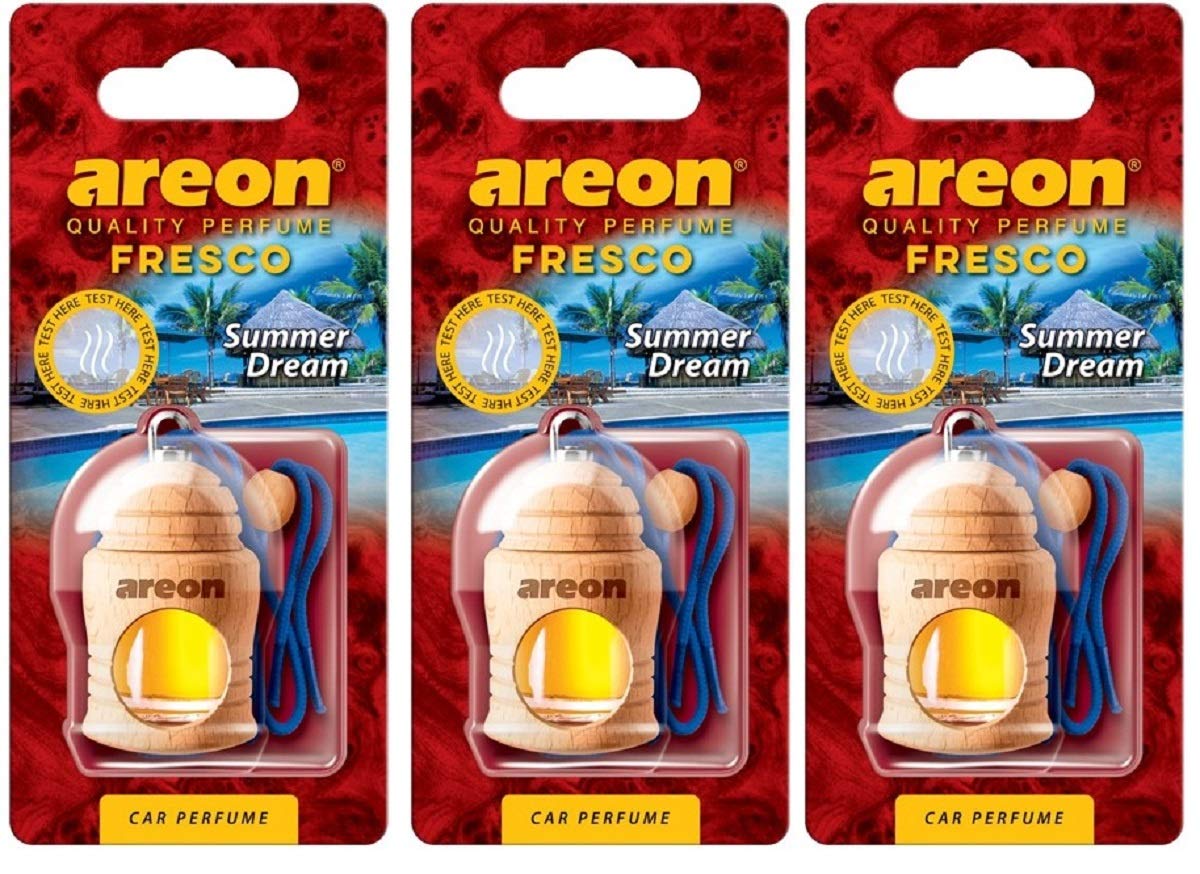 Areon Fresco Auto Duft Sommertraum Glas Duftflakon Flakon Holz Hängend Anhänger Spiegel Rot 4ml (Pack x 3) von AREON