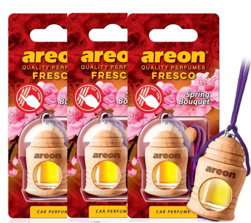 AREON Fresco Auto Frühlingsstrauß Blume Duft Glas Duftflakon Flakon Holz Hängend Anhänger Spiegel 4ml (Pack x 3) von AREON